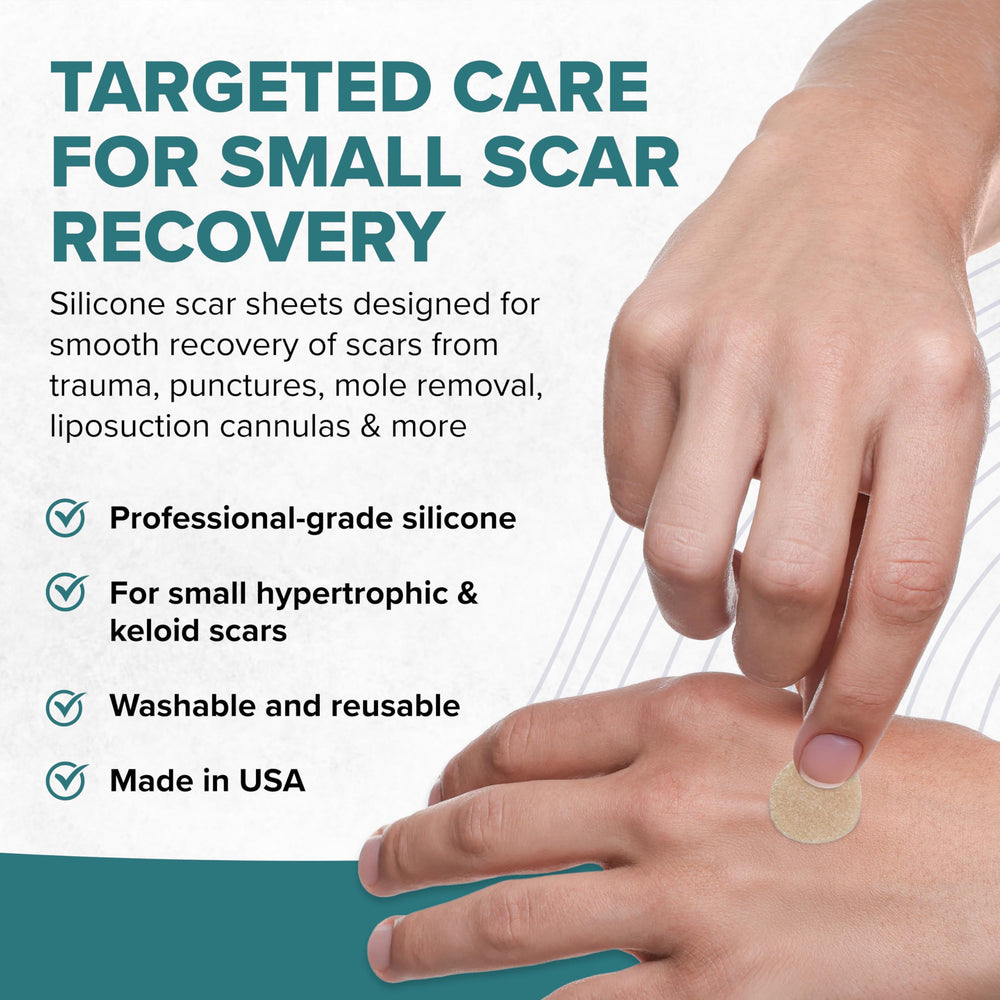 Biodermis Epiderm Circles close-up on skin for small scar management.