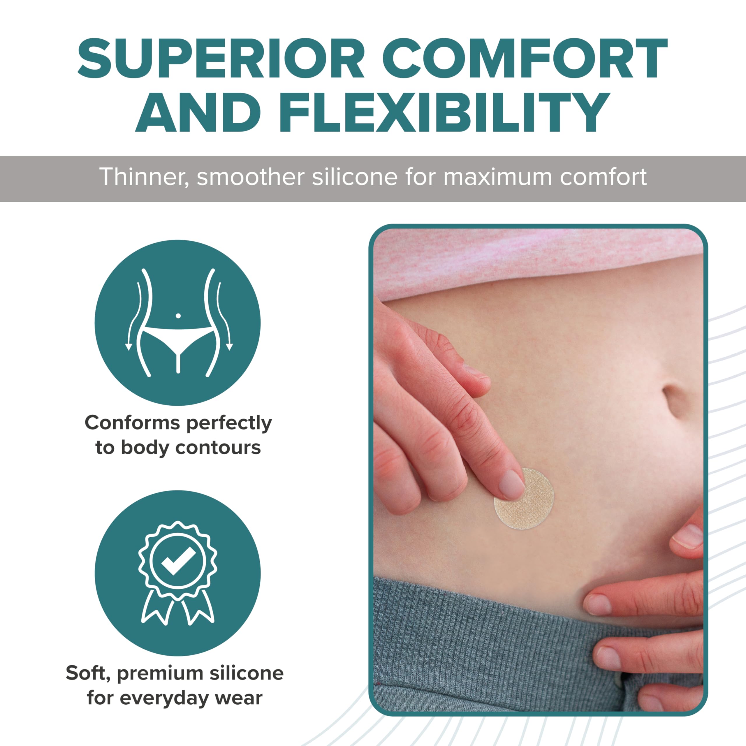 Biodermis silicone patches on the body show thin, flexible design.