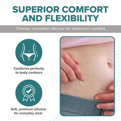 Biodermis silicone patches on the body show thin, flexible design.