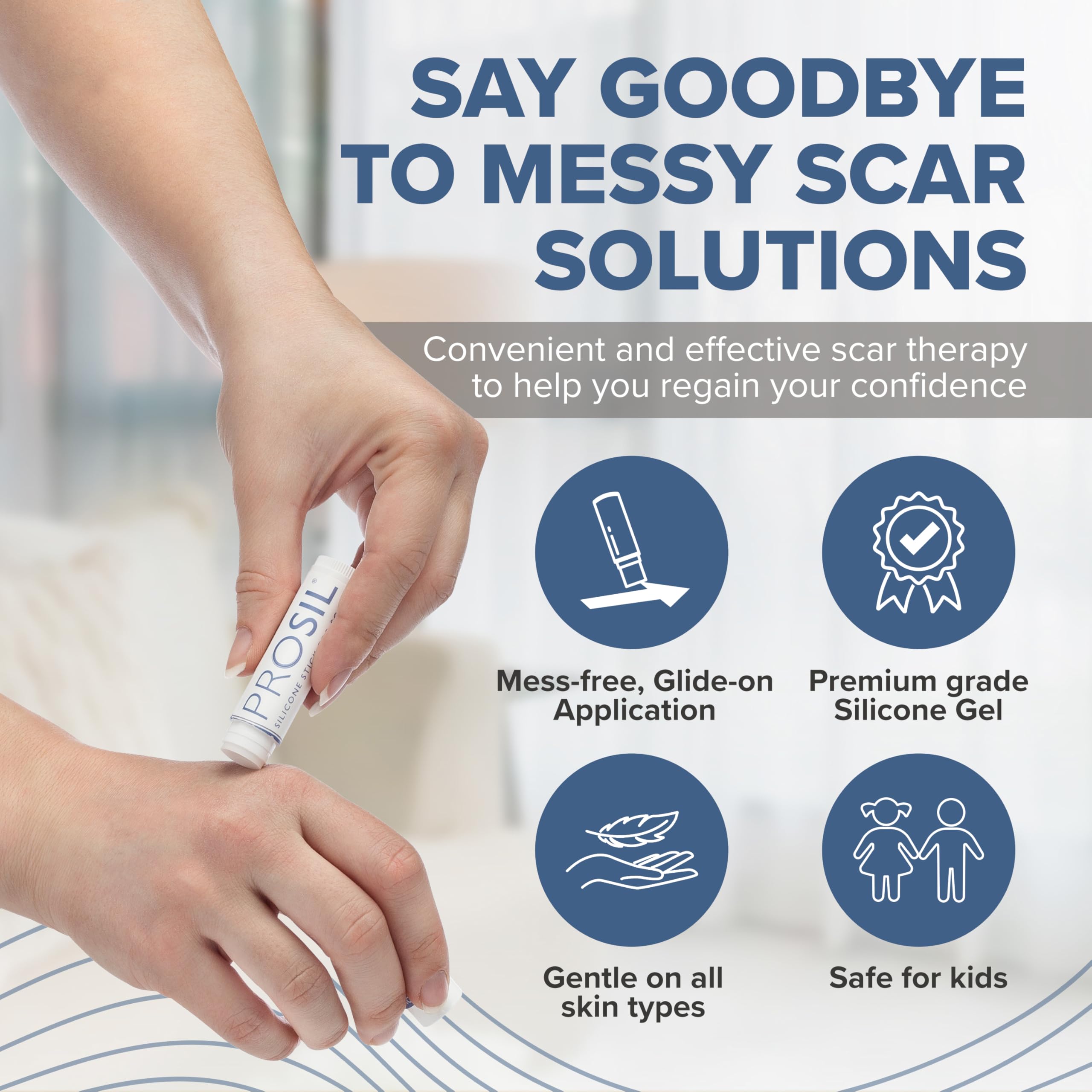 BIODERMIS PROSIL Scar Stick in action, glide-on precision on scar-prone areas