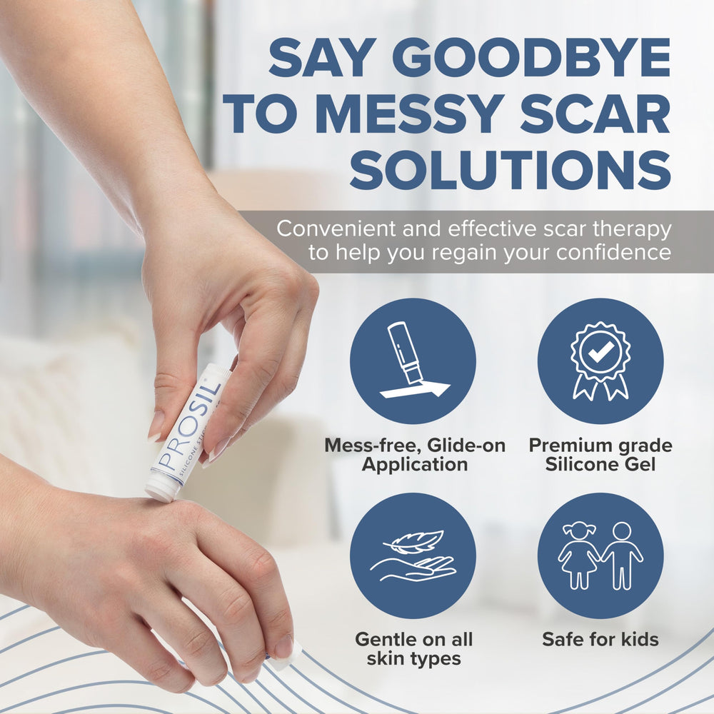 BIODERMIS PROSIL Scar Stick in action, glide-on precision on scar-prone areas