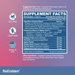 BioEmblem bottle angled with capsules for convenient daily support