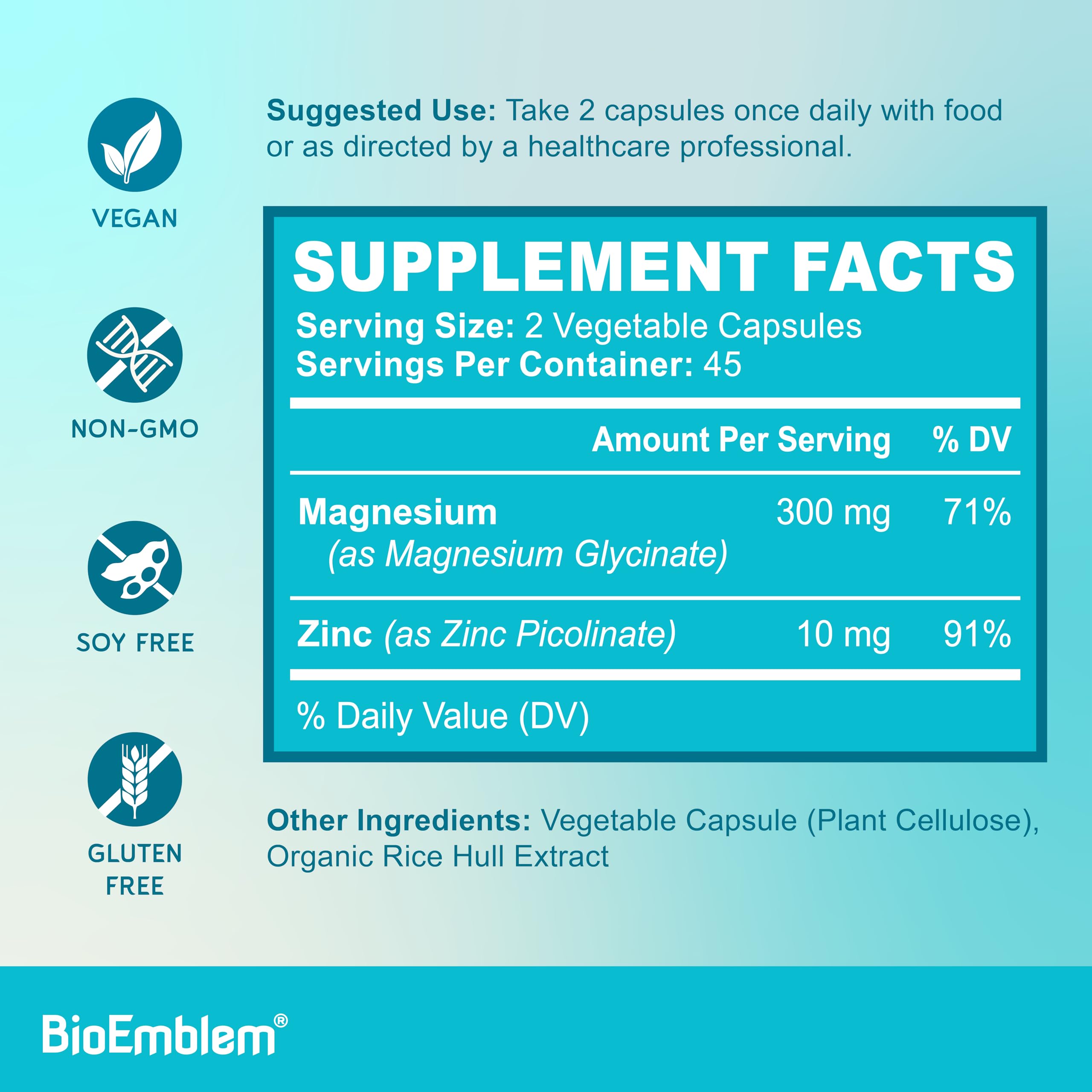 BioEmblem immune-support concept graphic alongside magnesium details