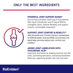 BioEmblem Joint Support capsules close-up spotlight glucosamine and MSM potency.