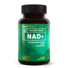 BioEmblem NAD+ capsules boost cellular energy and healthy aging potential.