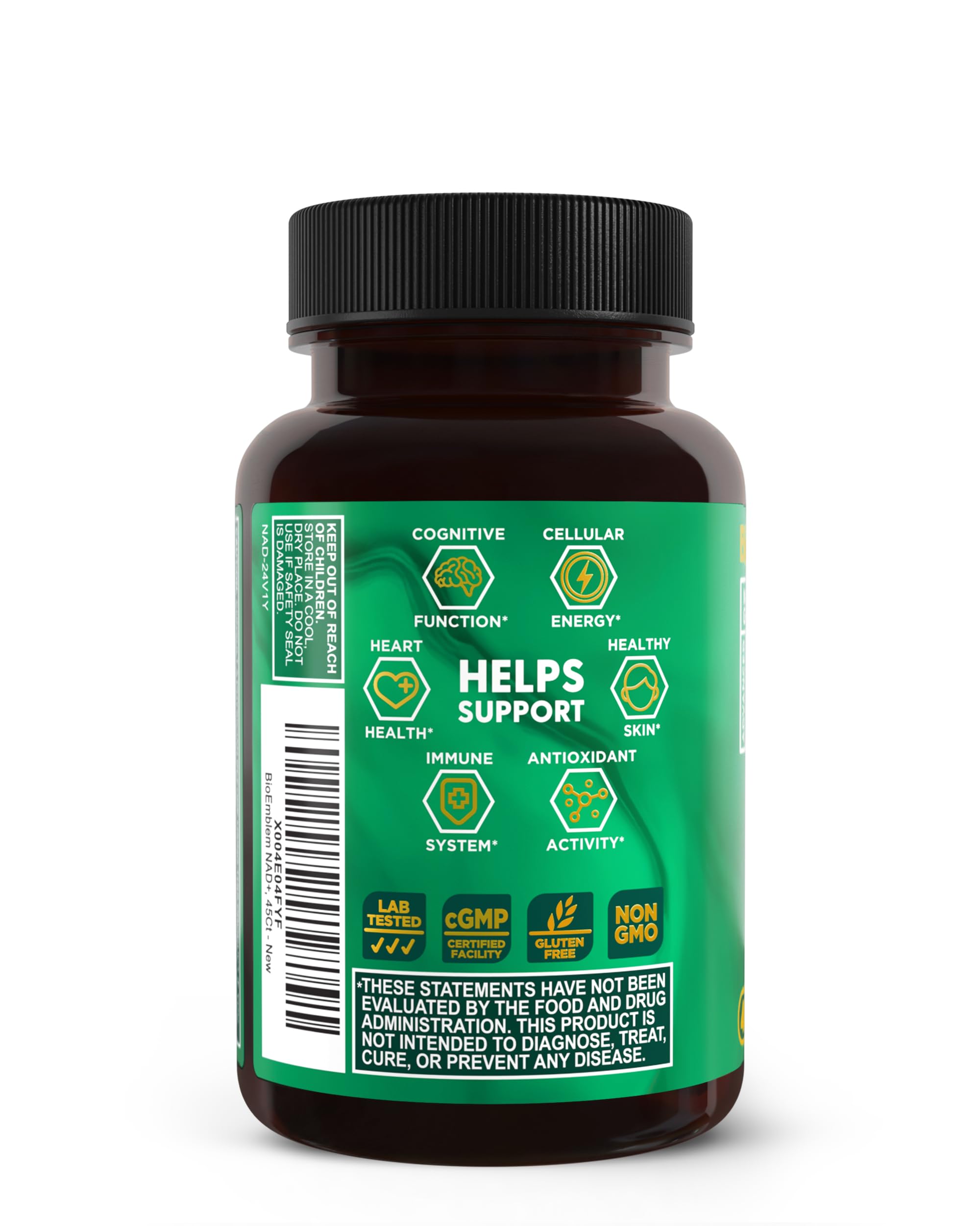 BioEmblem NAD+ formula includes CoQ10 for mitochondrial energy production.