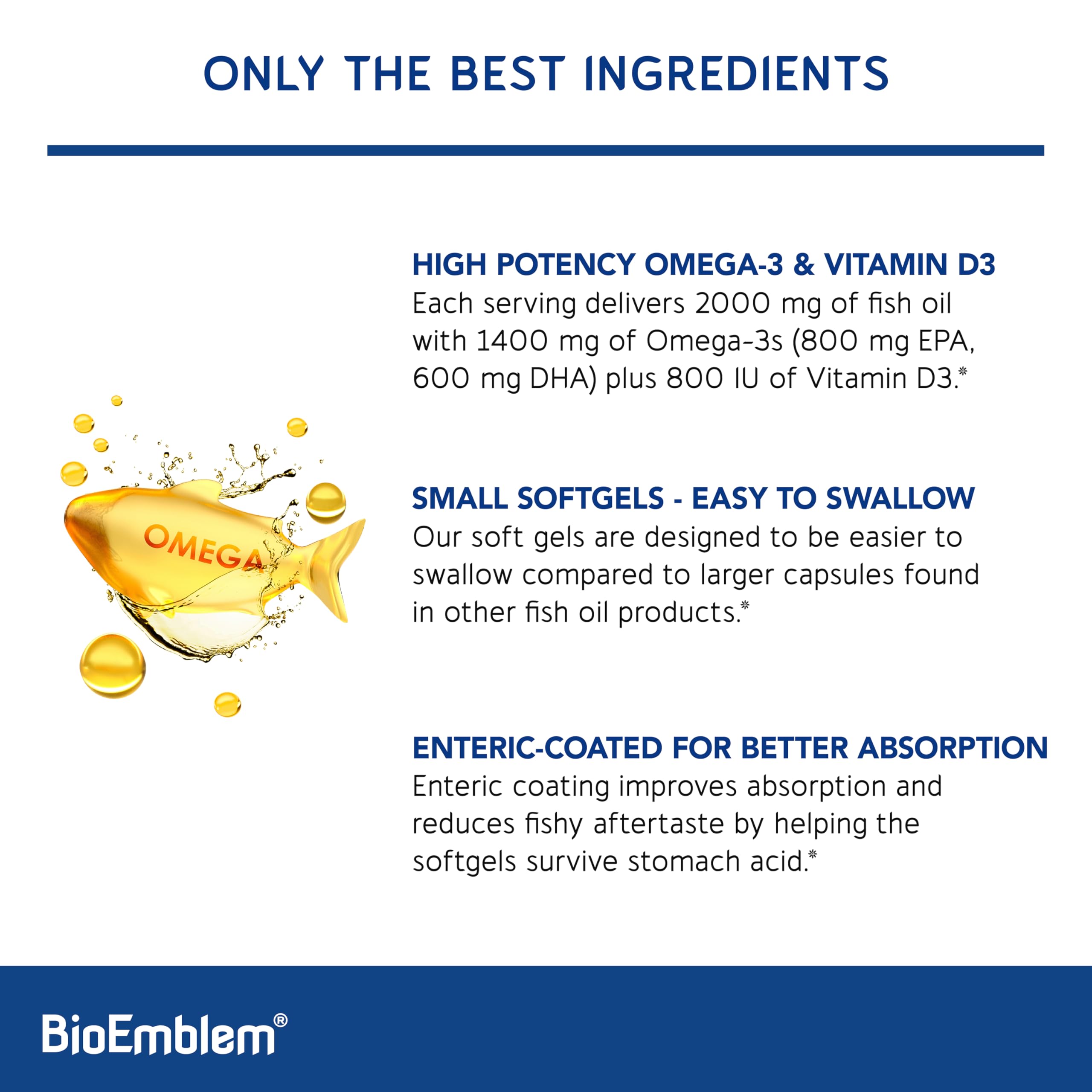 BioEmblem Omega-3 with Vitamin D3 added for daily wellness.