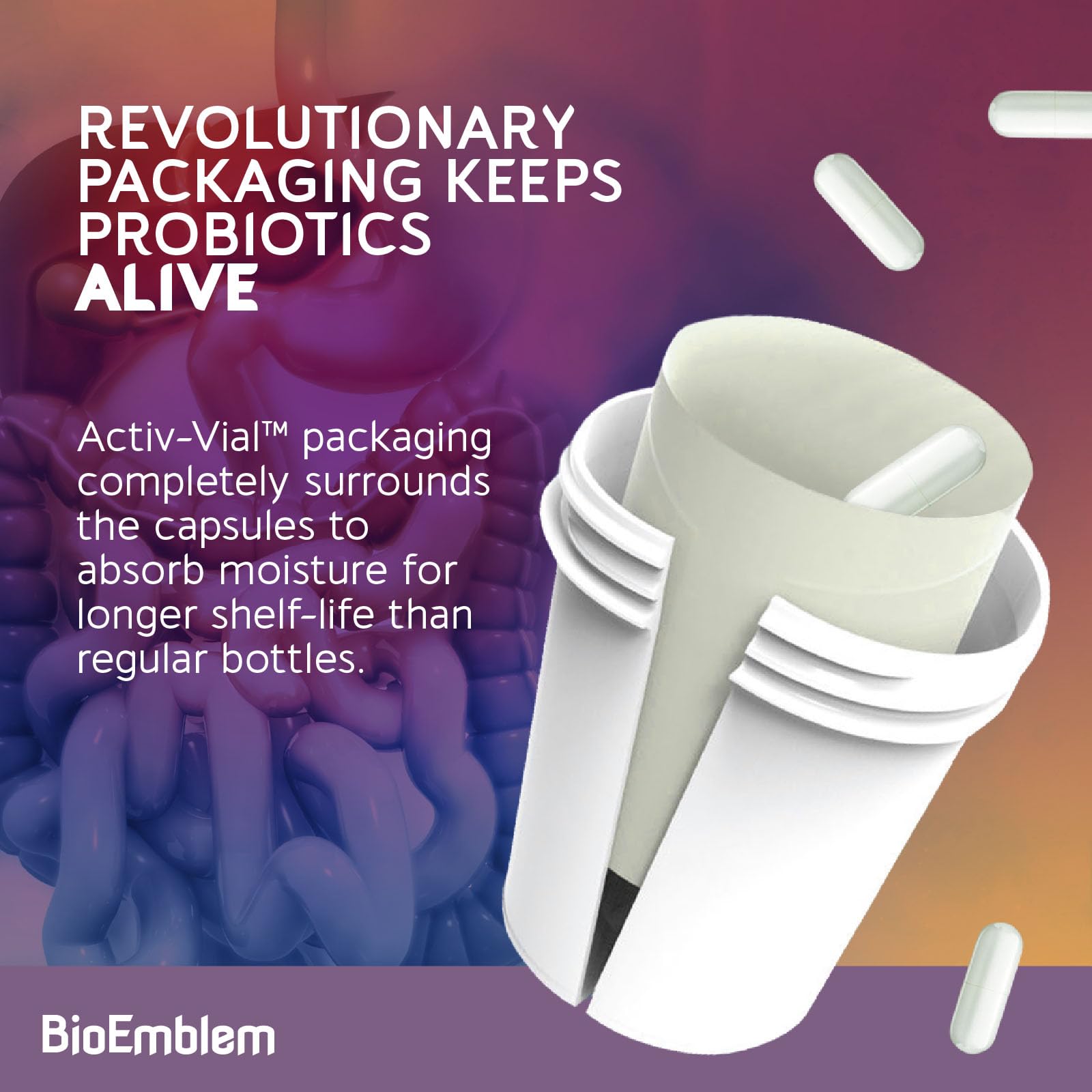 USA-made production badge on BioEmblem Probiotics packaging.