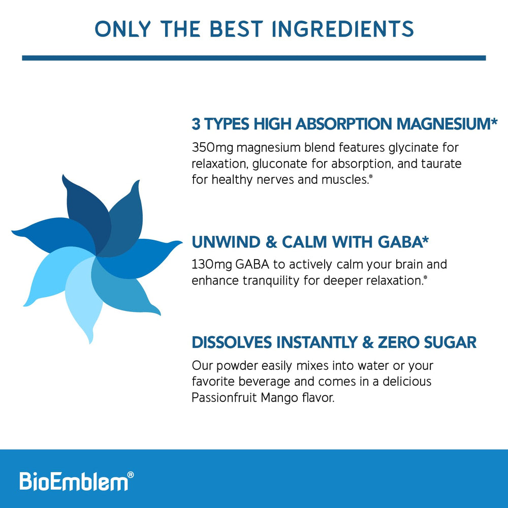 BioEmblem Triple Magnesium powder in a glass of passionfruit mango flavor.
