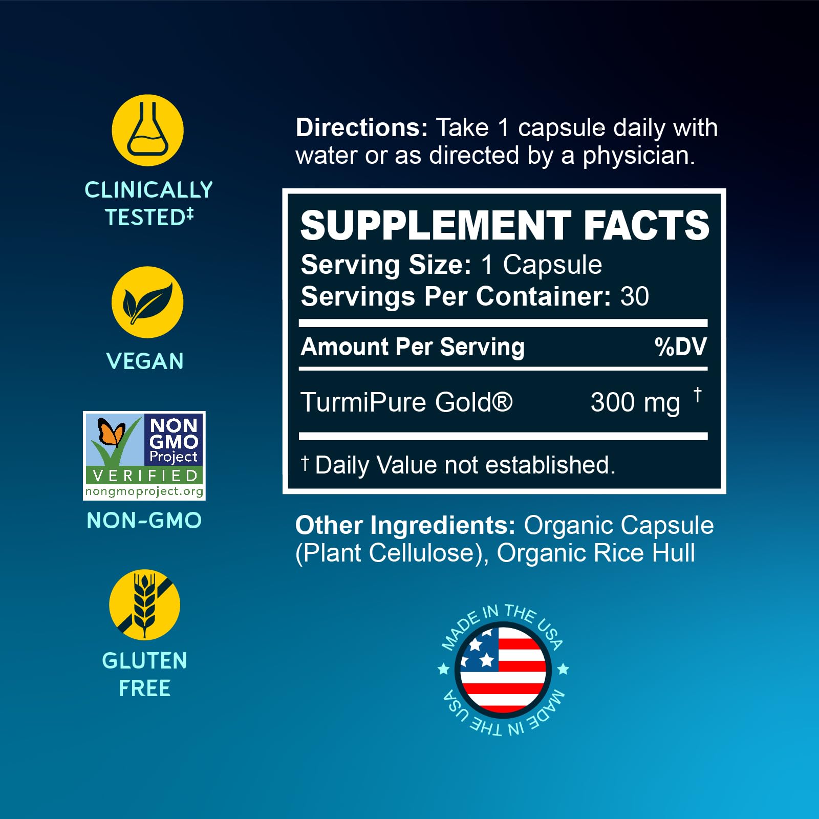 Label close-up of BioEmblem TurmiPure Gold highlighting purity.