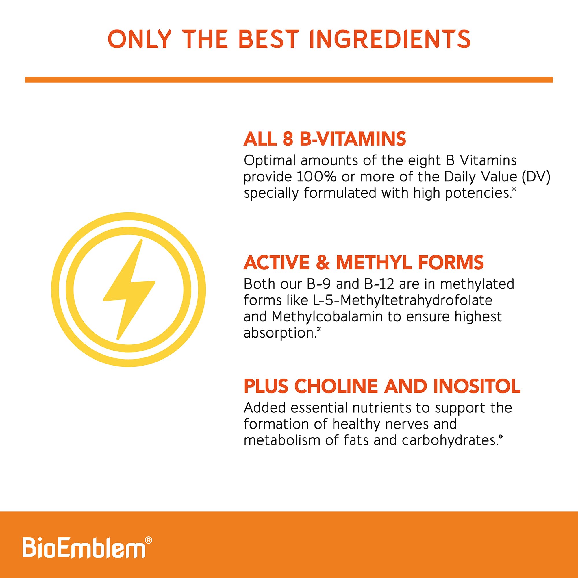 BioEmblem bottle with nutrition label highlighting vegan, non-GMO ingredients.