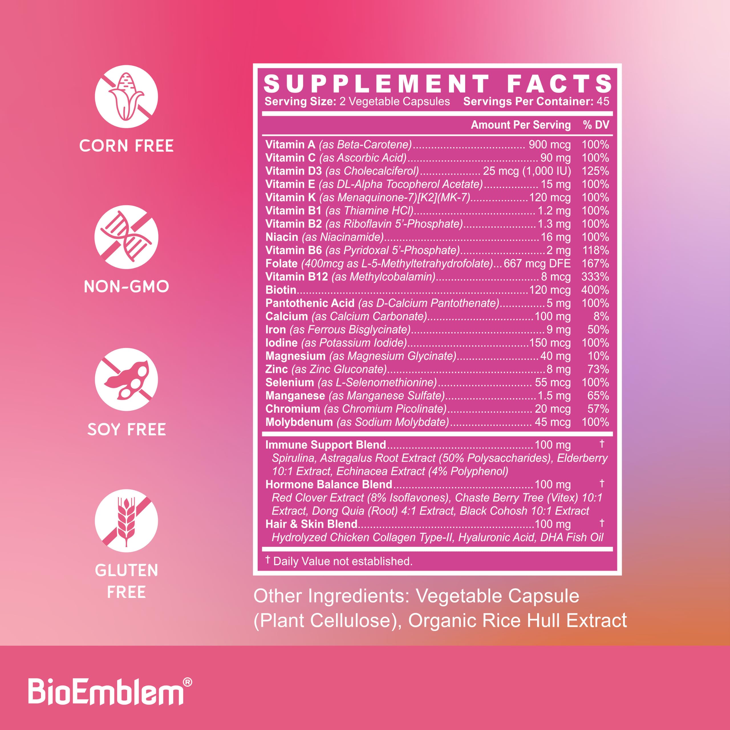 Hair, skin, nails focus from BioEmblem ingredients