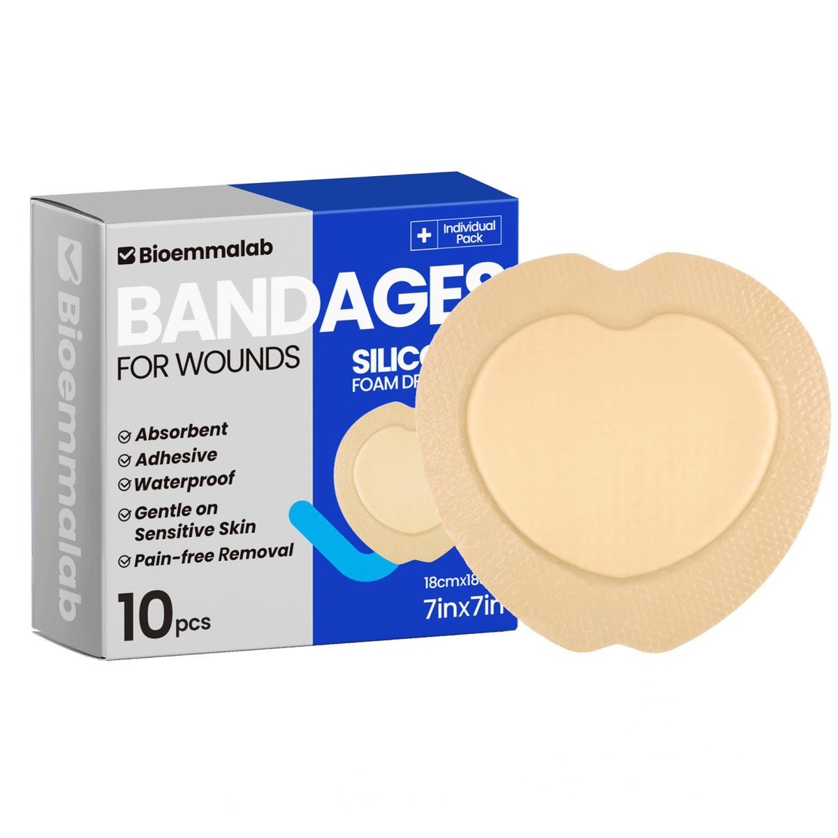 Bioemmalab large waterproof bandage with silicone foam for versatile wound coverage
