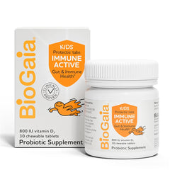 BioGaia Immune Active Kids bottle with orange chewables for daily digestive and immune support