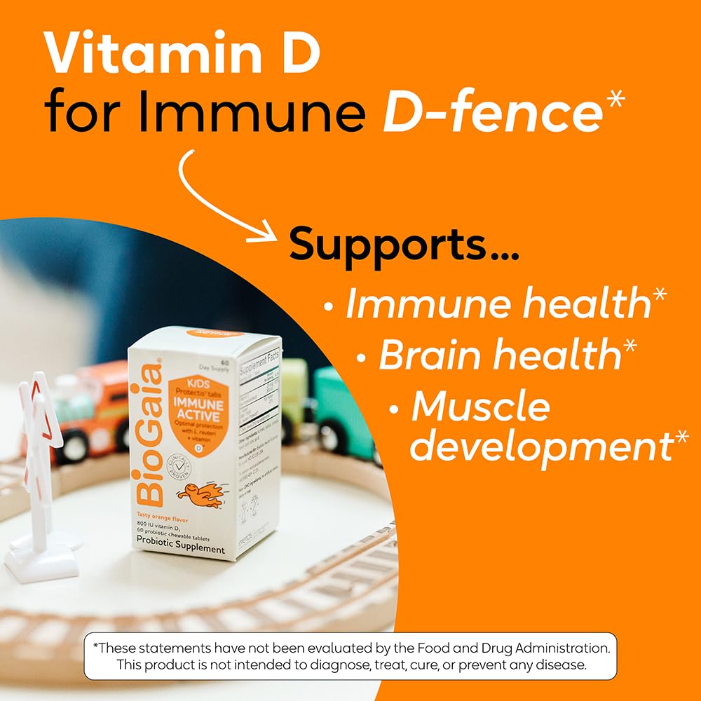 Child enjoying an orange chewable from BioGaia Immune Active Kids