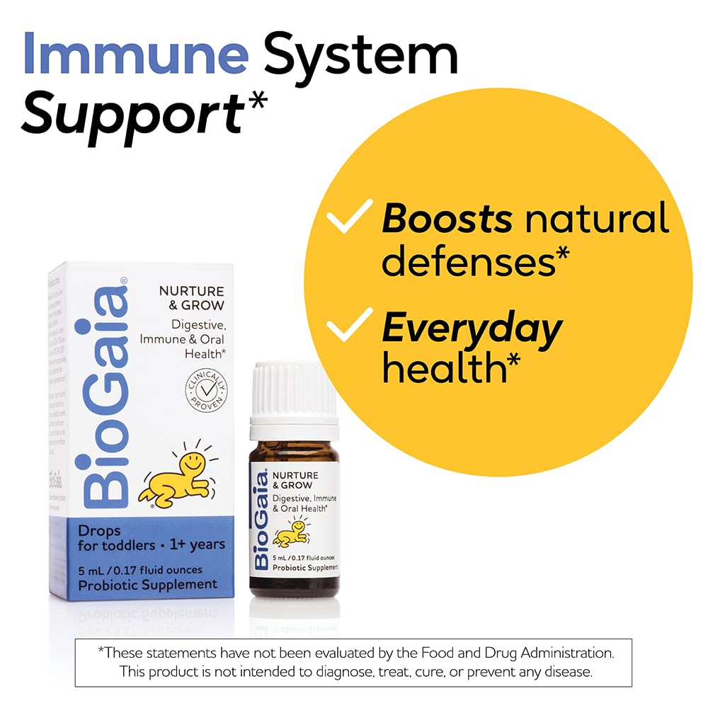 BioGaia Nurture & Grow chewables pack highlighting convenient 25-day supply for families.