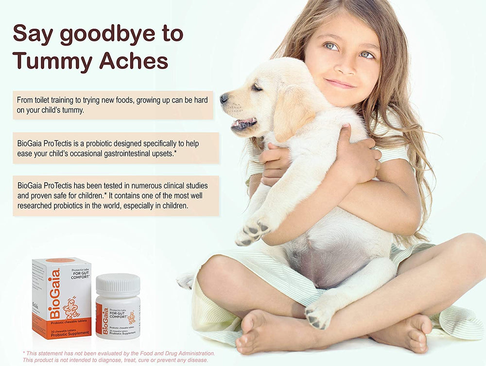 BioGaia probiotic chewable box back label outlines ingredients and daily use.