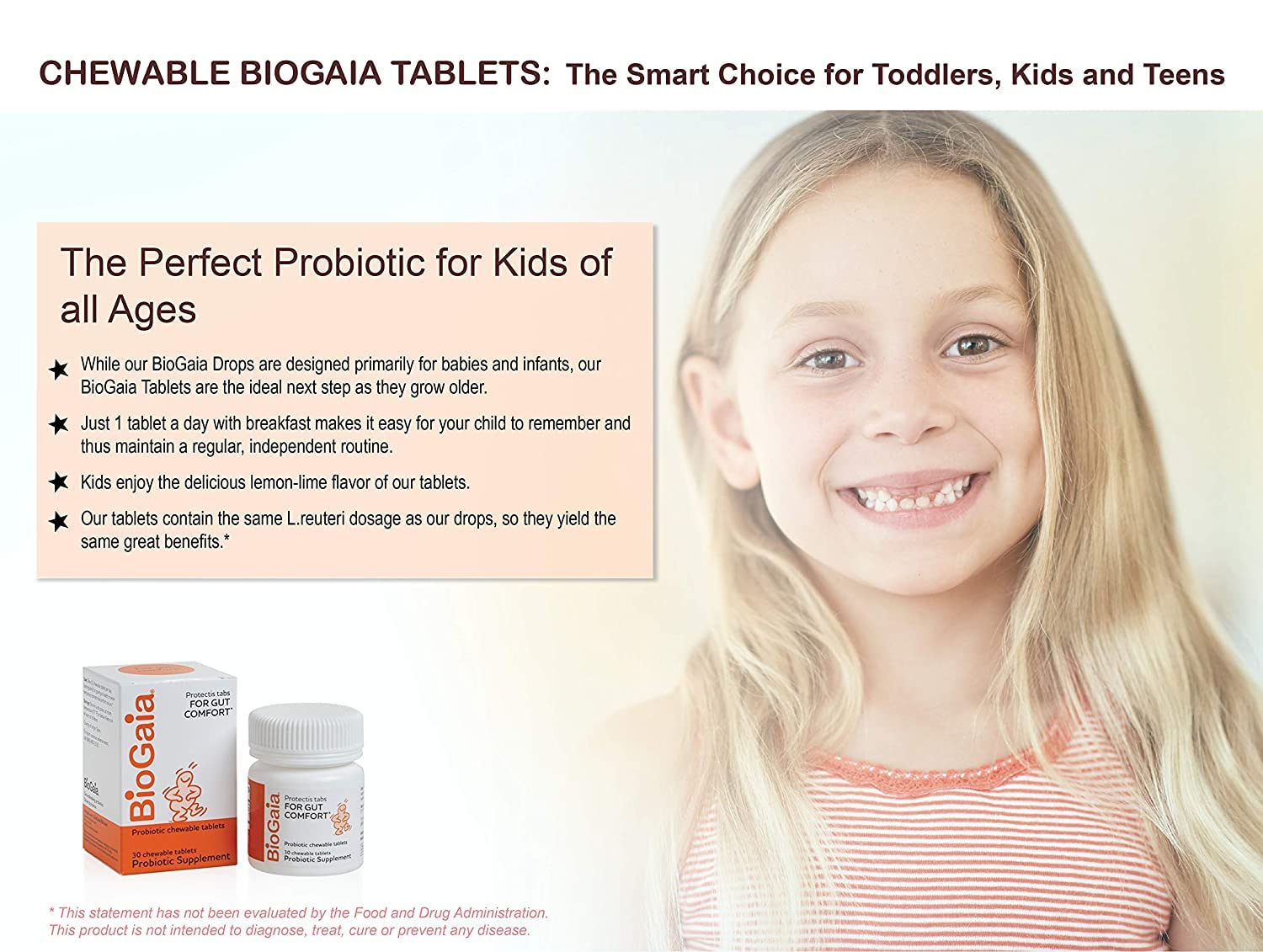 BioGaia probiotic chewable tablet textured surface close-up.