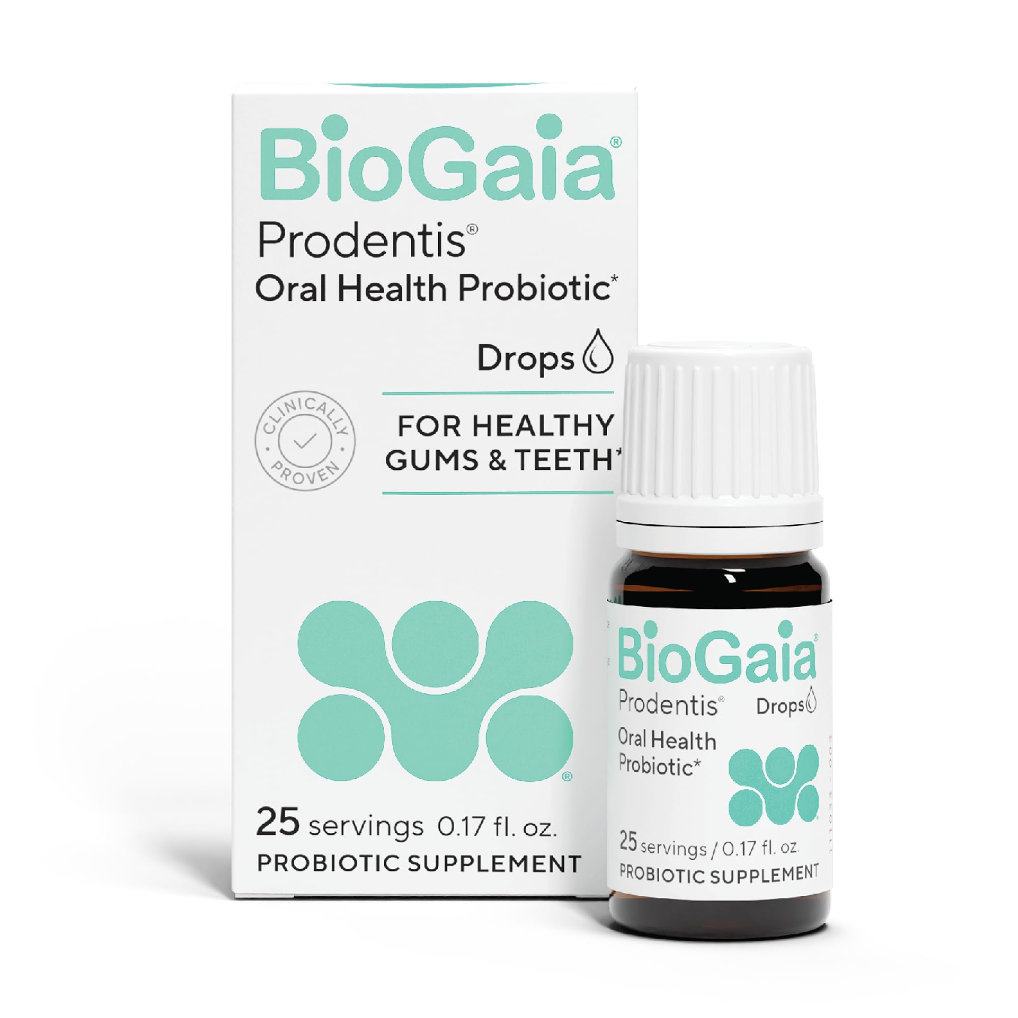 BioGaia Prodentis drops bottle pour enables easy daily dosing for oral care.
