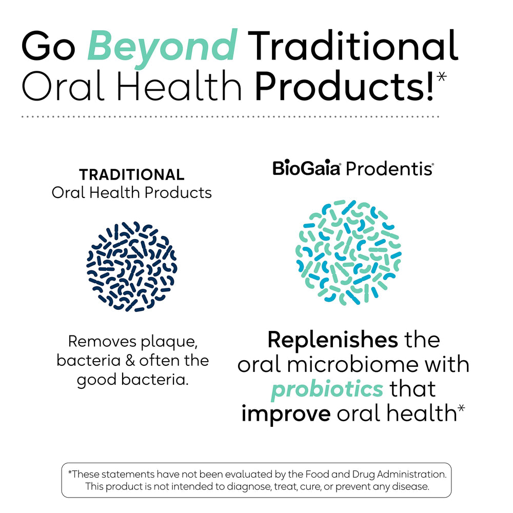 BioGaia Prodentis drops close-up label highlights unflavored formula for versatility.