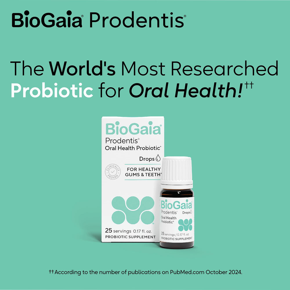 BioGaia Prodentis drops teeth and gums health focus supports routine oral care.