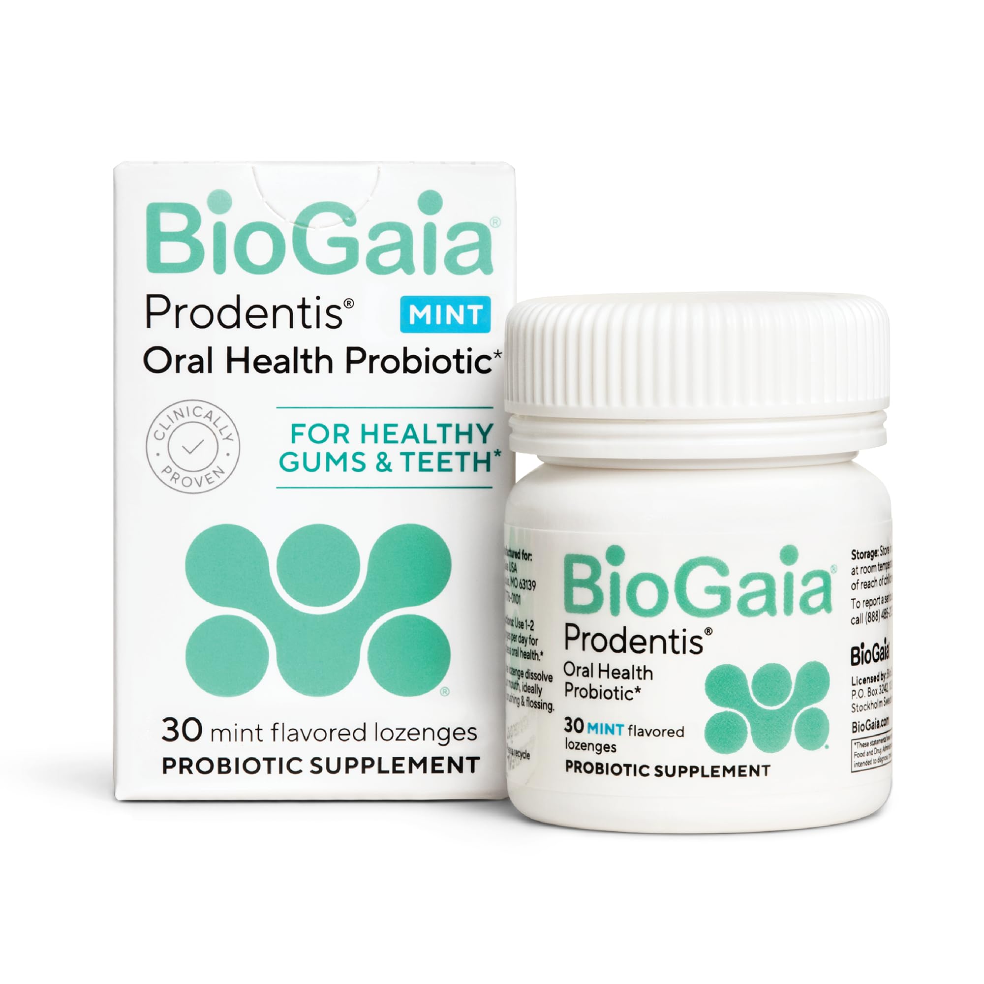 BioGaia Prodentis mint lozenge pack supports daily oral balance and fresh breath.