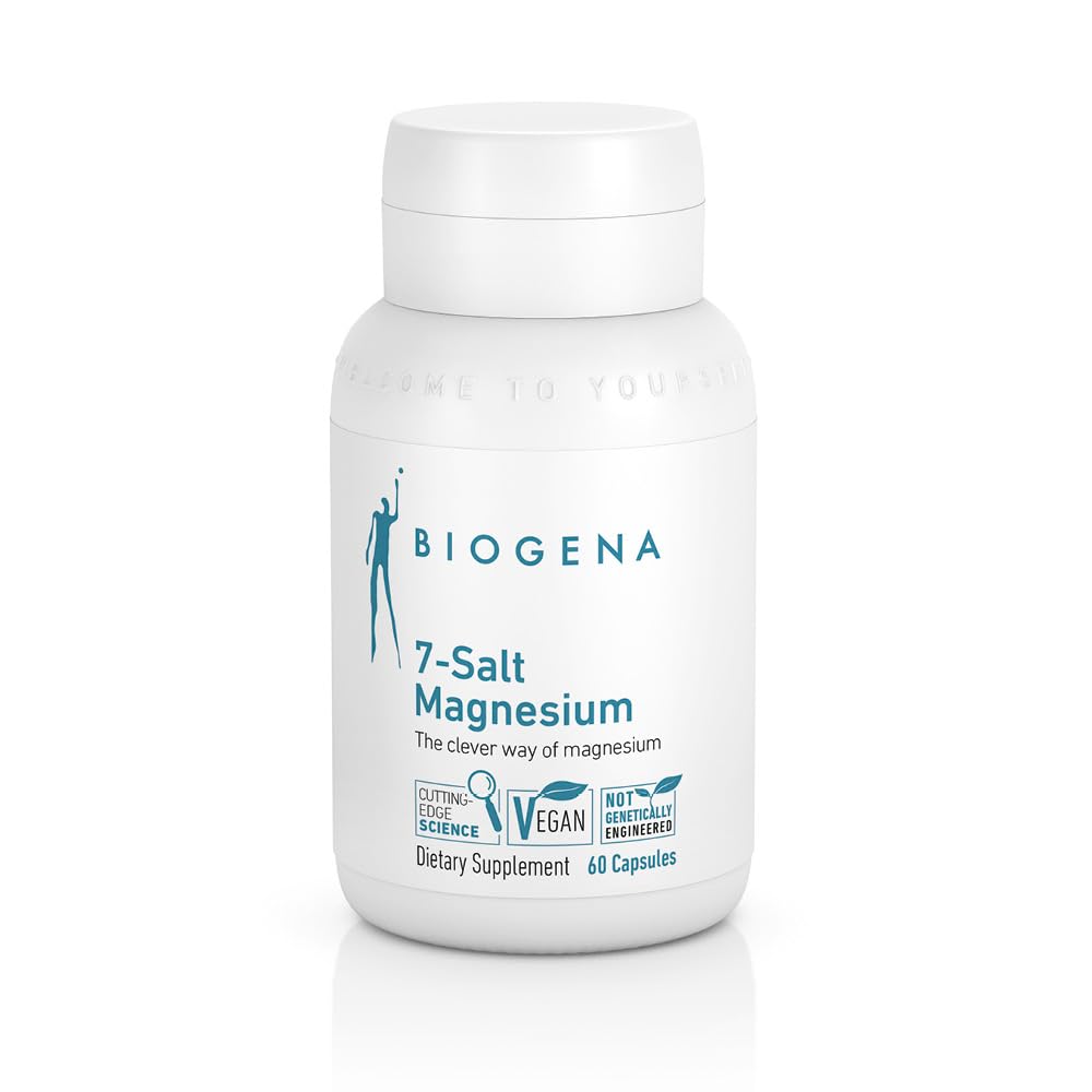 Biogena 7-Salt Magnesium Complex bottle highlighting premium blend for optimal absorption.