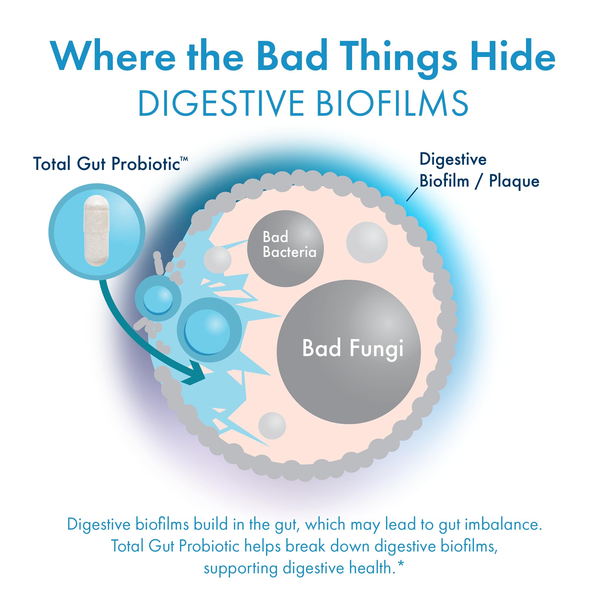 BioHM Total Probiotic ingredient panel featuring FX blend and enzymes.