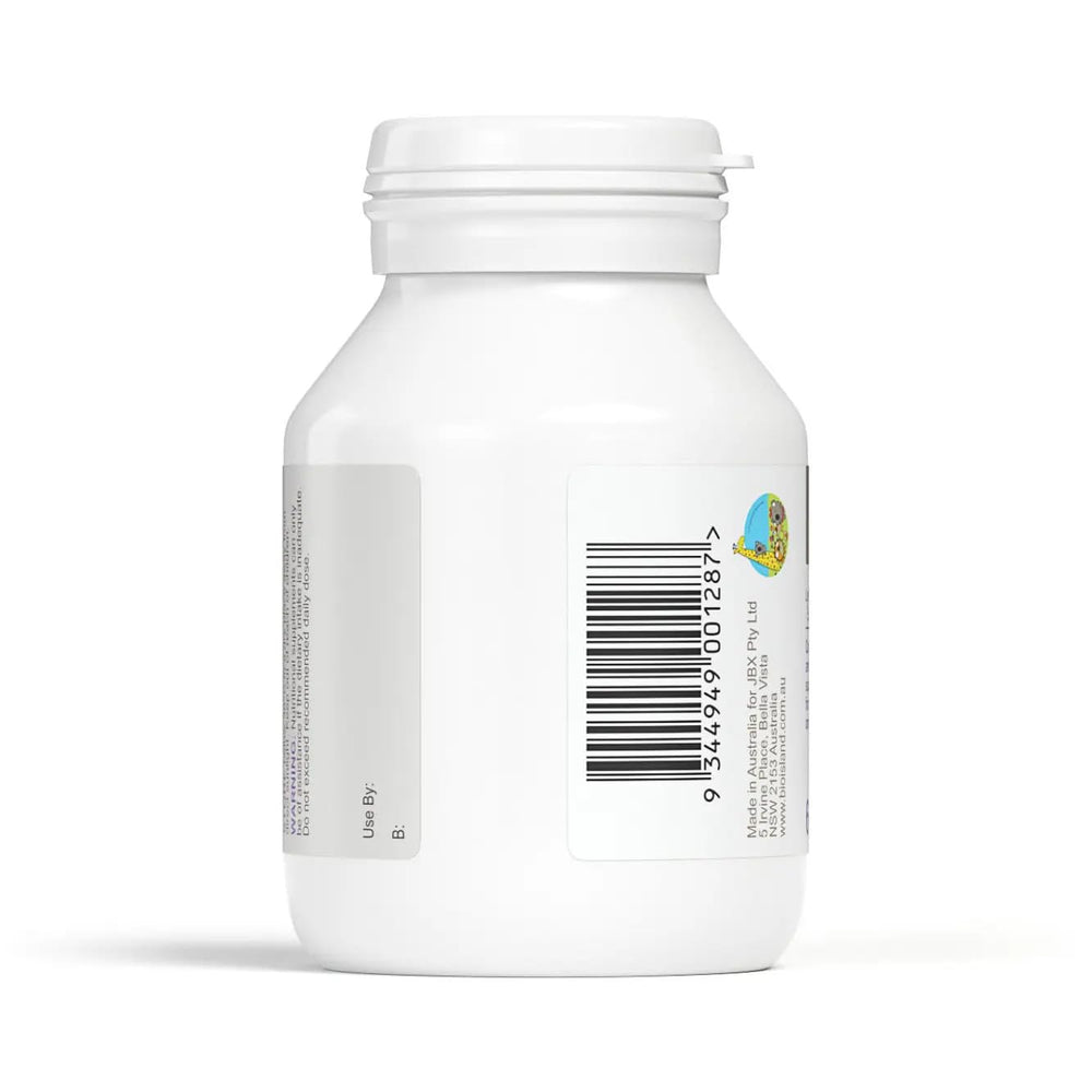 Bio Island Lysine Step Up for Youth blackcurrant flavor chewables may support daily energy and growth.