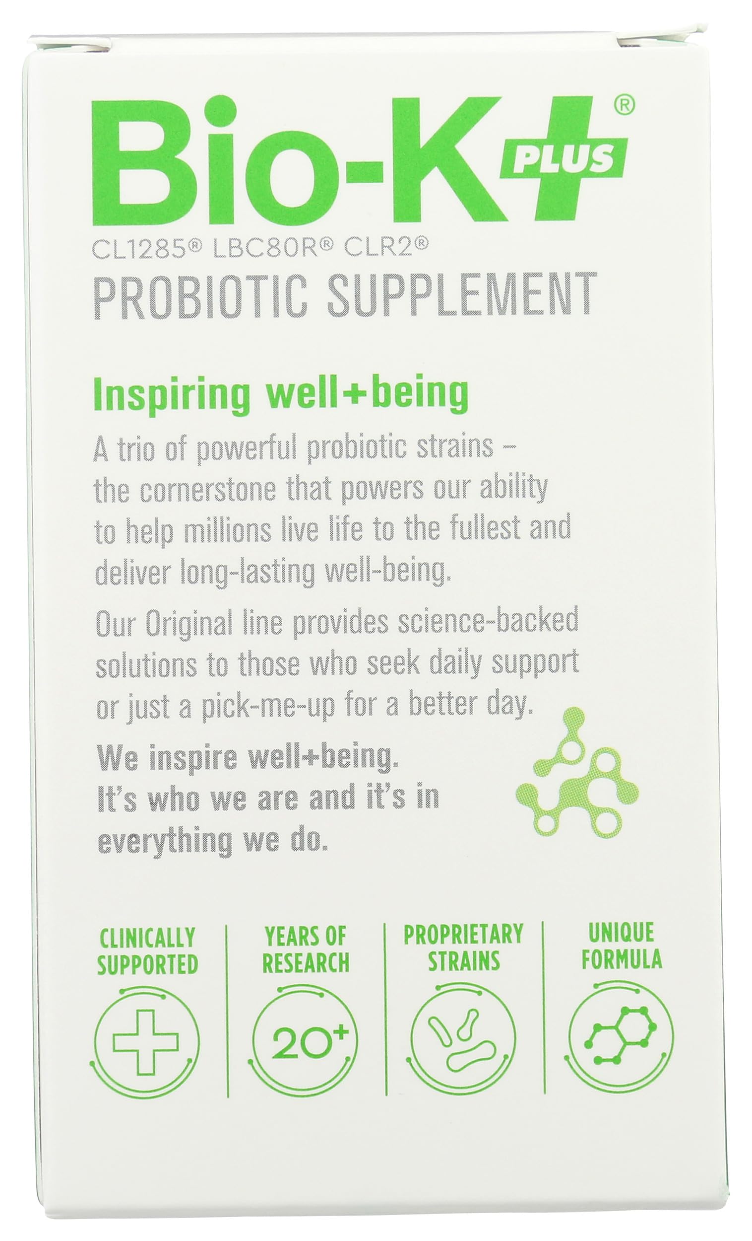 Bio-K Plus Dailycare capsule closeup highlighting vegan gluten-free capsules