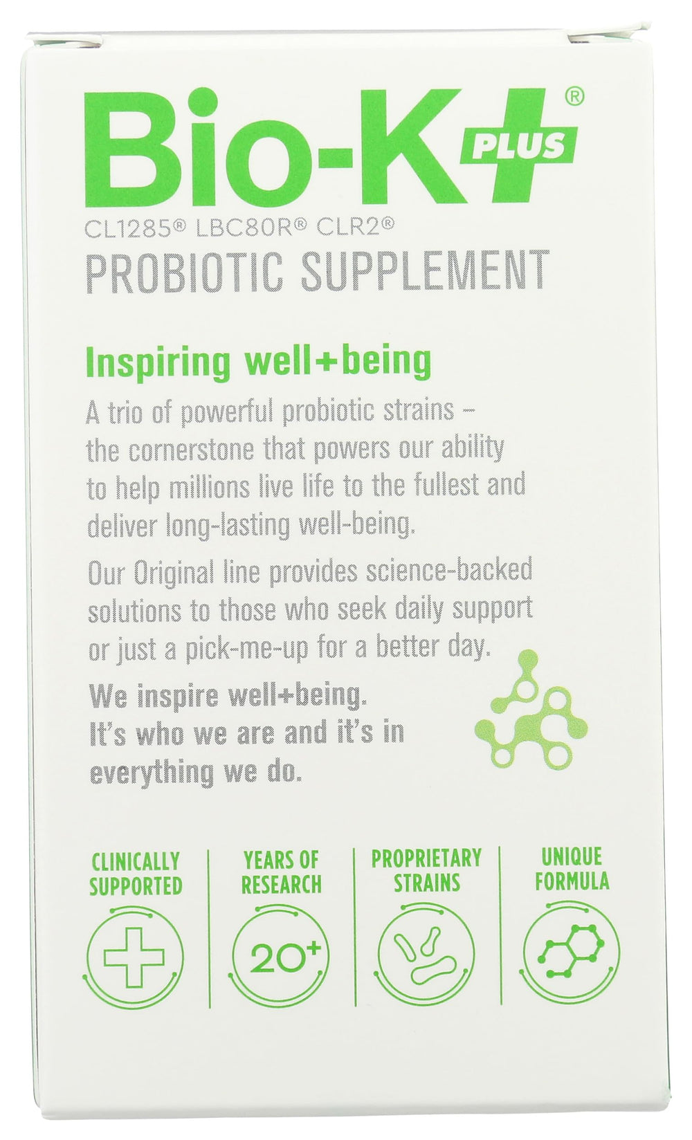Bio-K Plus Dailycare capsule closeup highlighting vegan gluten-free capsules