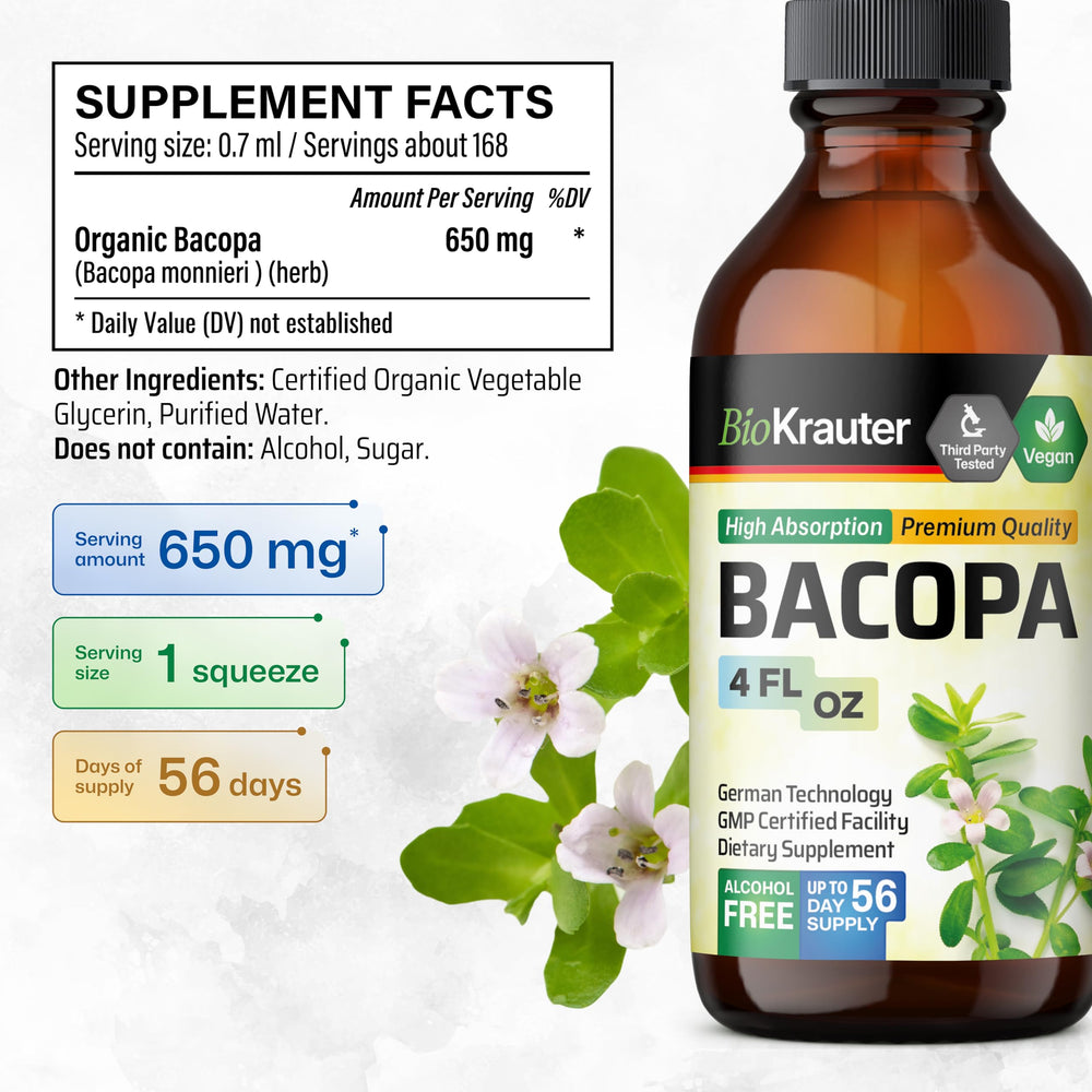 BIO KRAUTER Bacopa liquid drops poured into water for easy intake