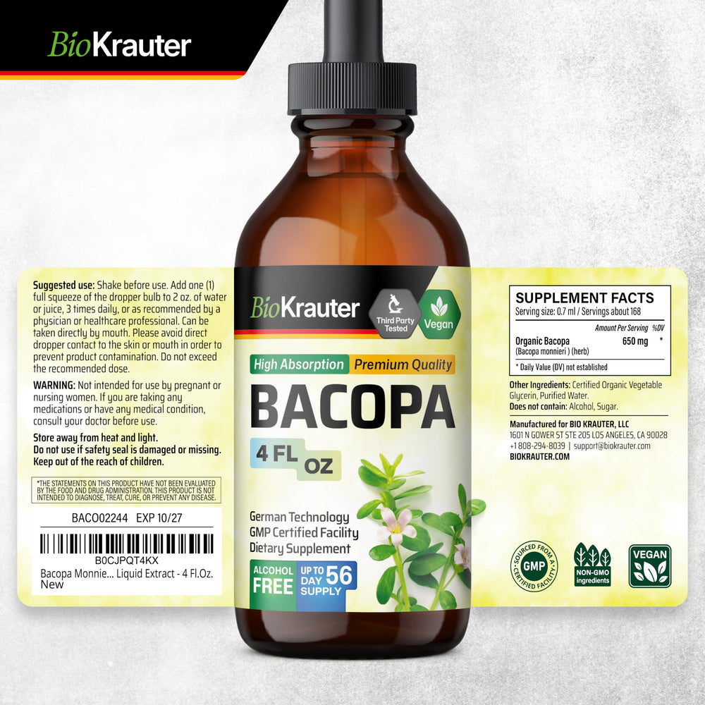 BIO KRAUTER Bacopa USA-made formula with globally sourced ingredients