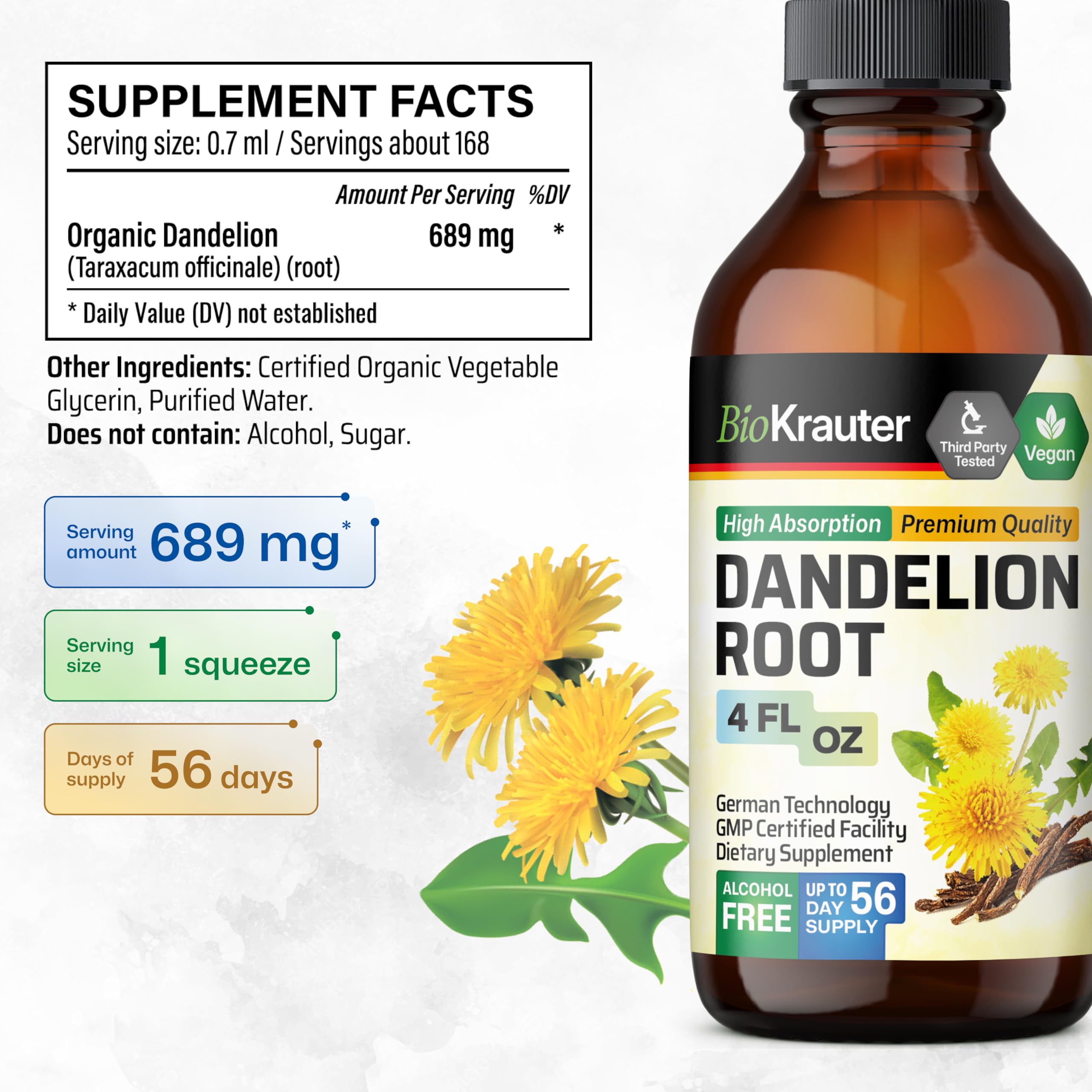 BIO KRAUTER Dandelion Root Extract ready to mix with water.