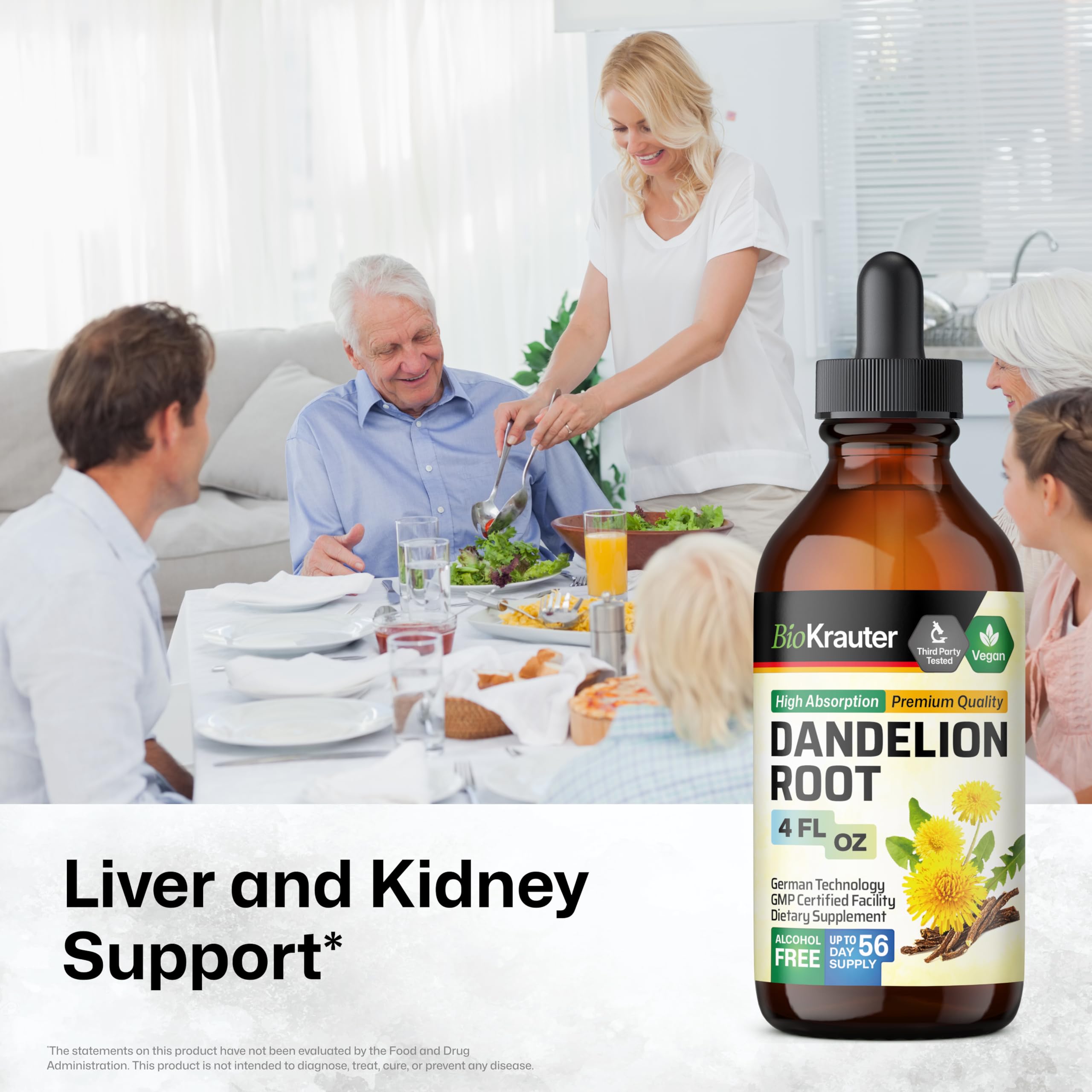 BIO KRAUTER Dandelion Root Liquid close-up shows pure tincture suited for daily use.