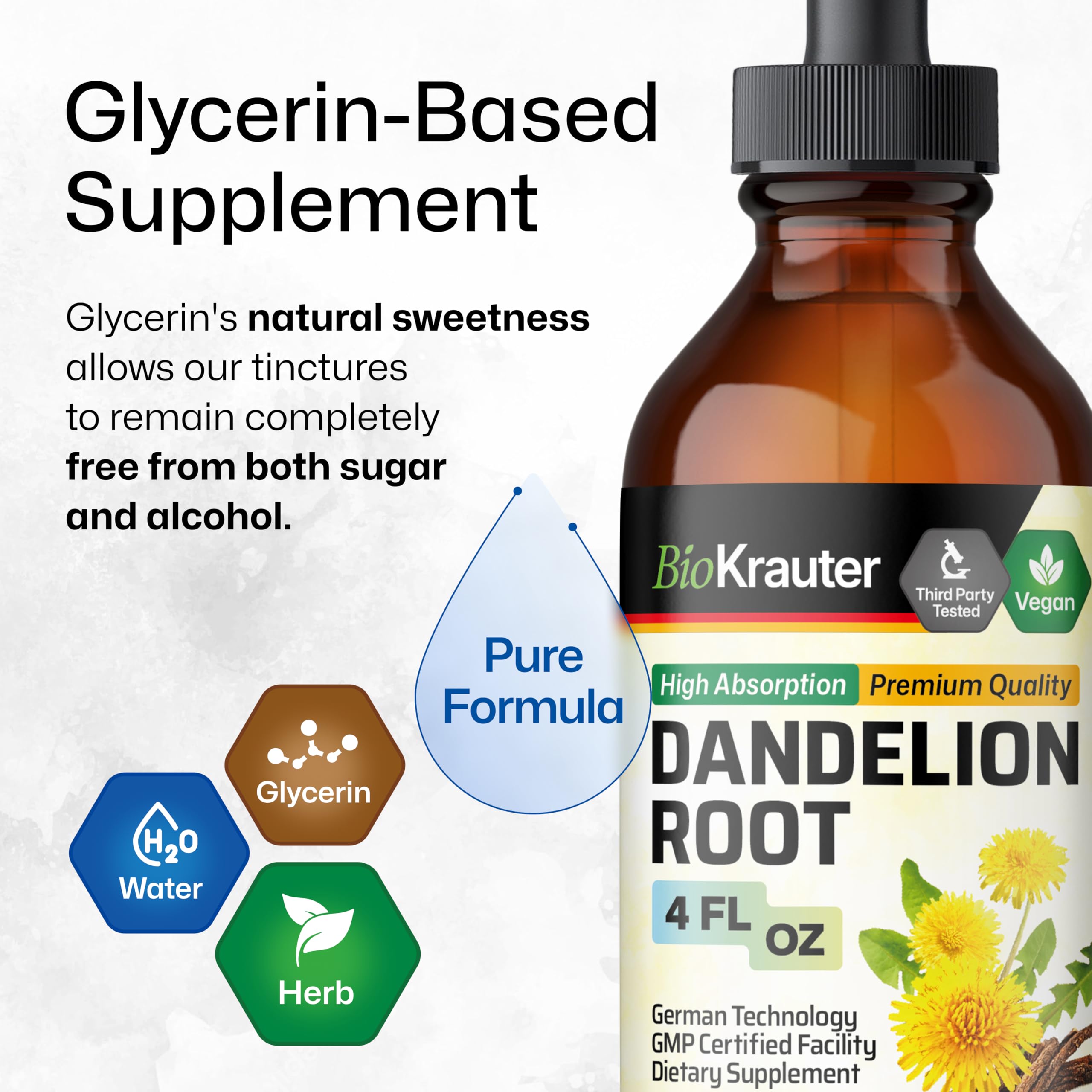 BIO KRAUTER Dandelion Root non-alcohol vegan logo showcase.
