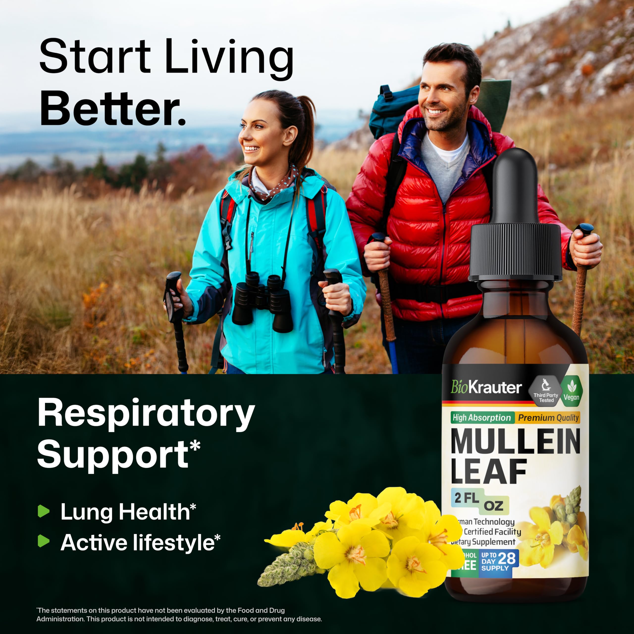 BIO KRAUTER Mullein Leaf Extract label highlights vegan non-GMO formula