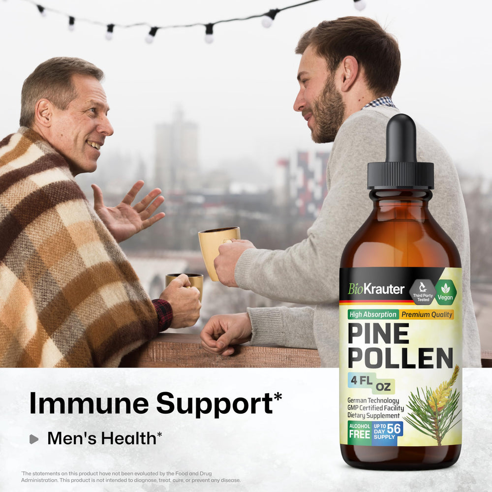 BIO KRAUTER Pine Pollen Tincture dropper used to add drops to beverages