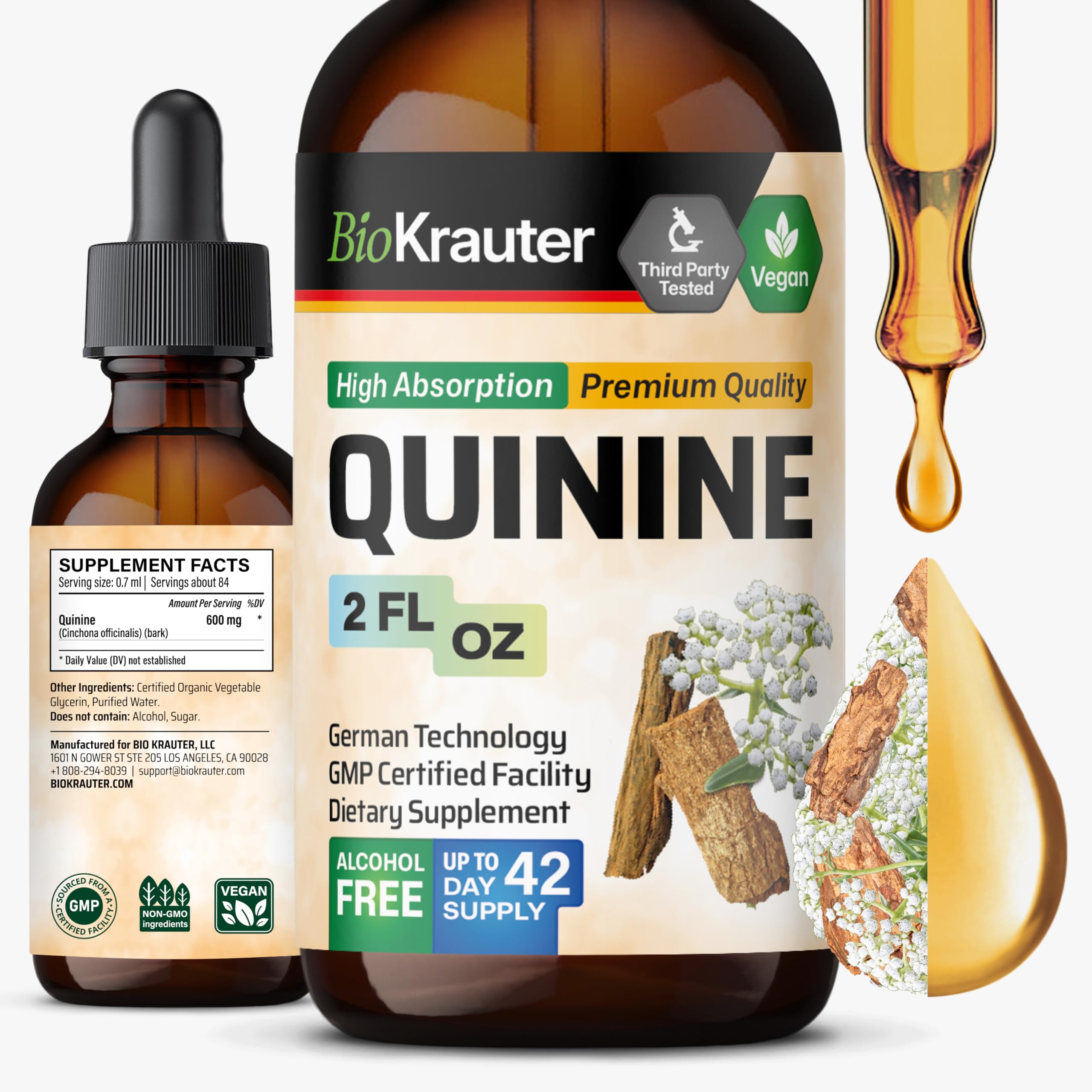 BIO KRAUTER Quinine tincture bottle ready for daily leg cramp support.