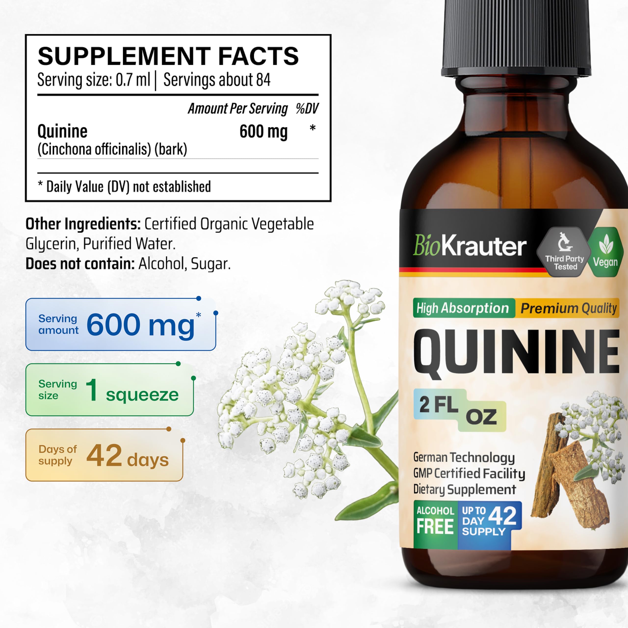BIO KRAUTER Quinine tincture bottle with clear dropper for precise use.