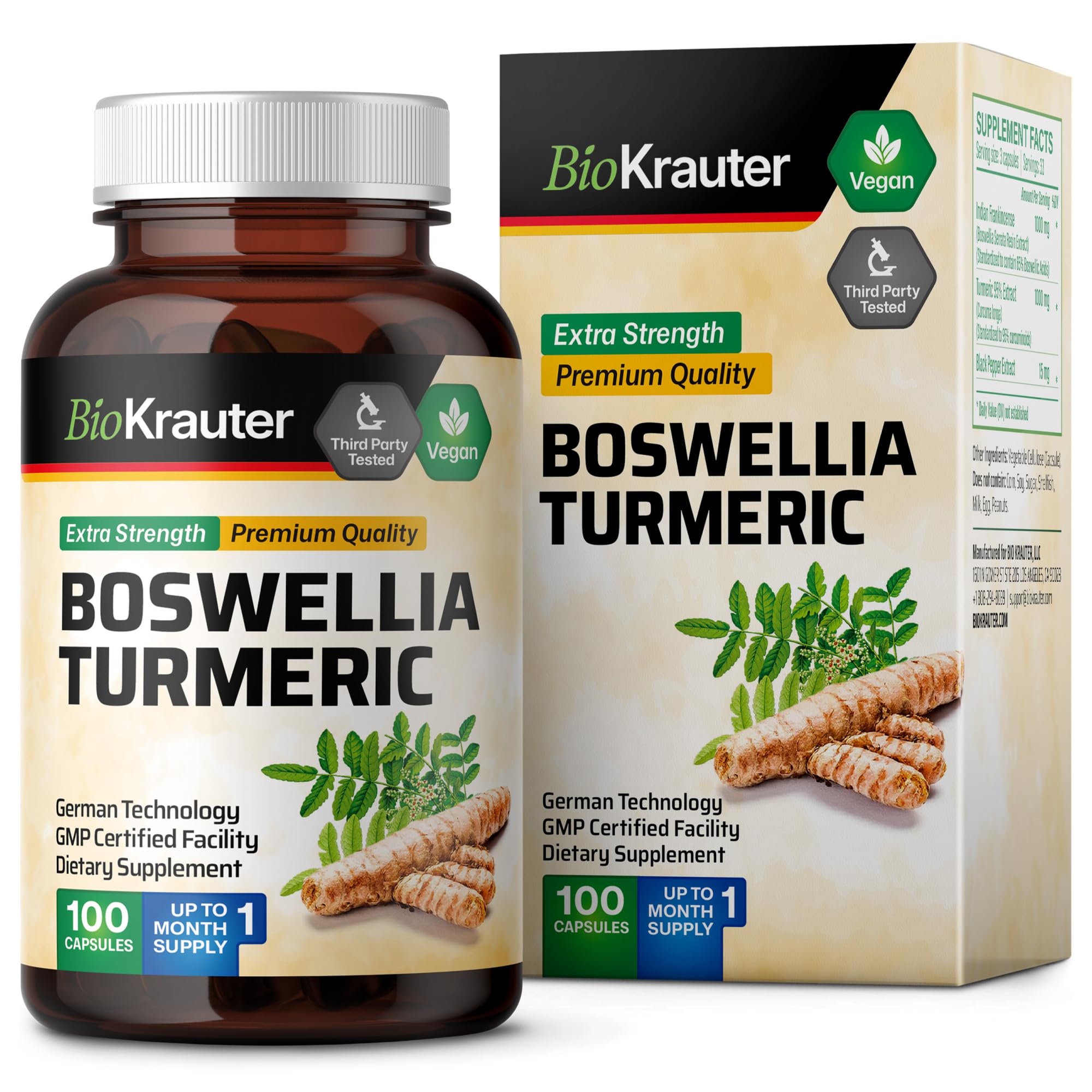 BIO KRAUTER turmeric-boswellia capsules black pepper for improved absorption