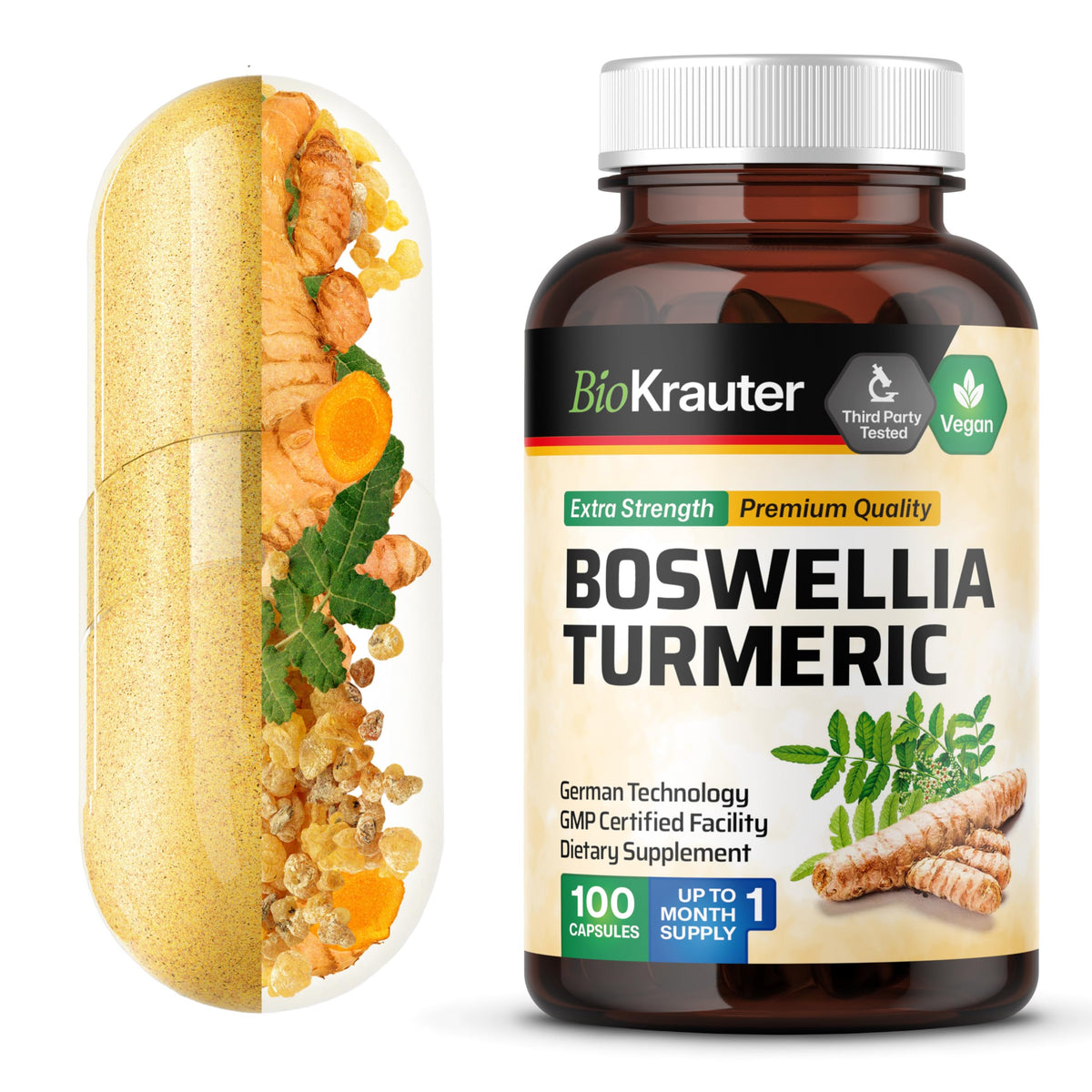 BIO KRAUTER turmeric-boswellia capsules bottle shows vegan wellness option