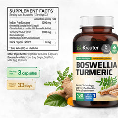 BIO KRAUTER turmeric-boswellia capsules inside bottle for daily use
