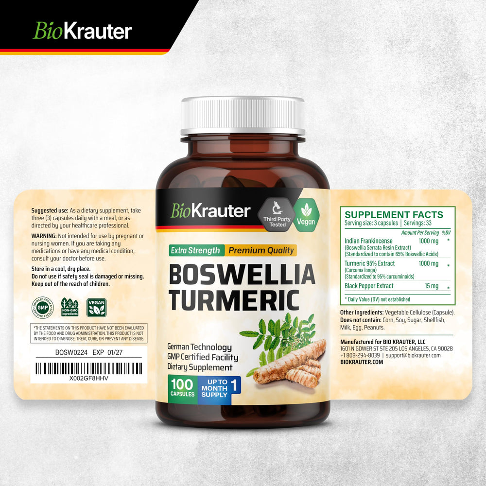 BIO KRAUTER turmeric-boswellia capsules natural ingredients emphasis