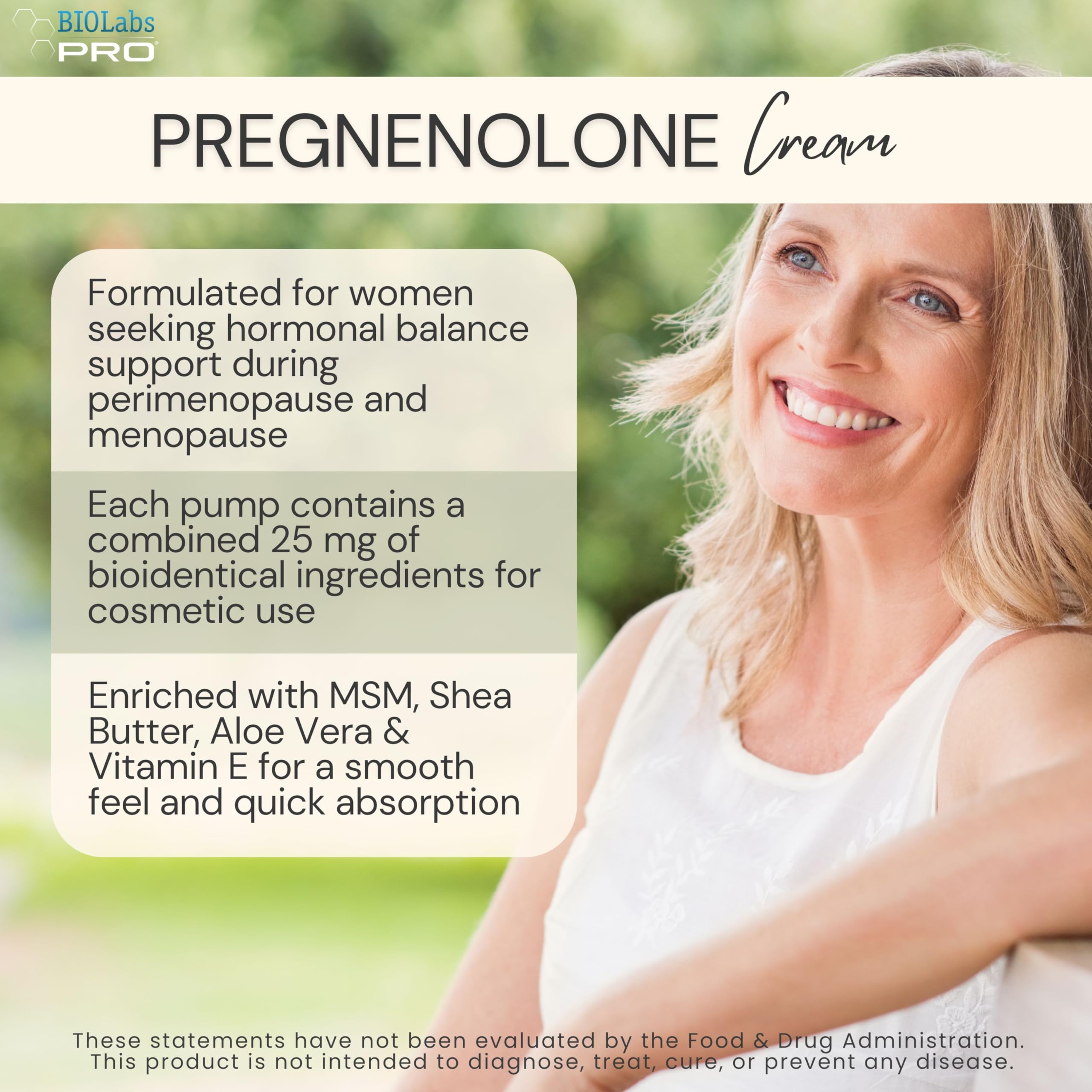 BIOLABS PRO Pregnenolone cream being applied for fast absorption and daily wellness.