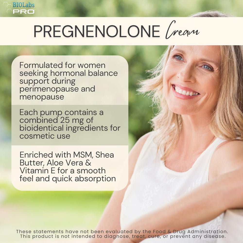 BIOLABS PRO Pregnenolone cream being applied for fast absorption and daily wellness.