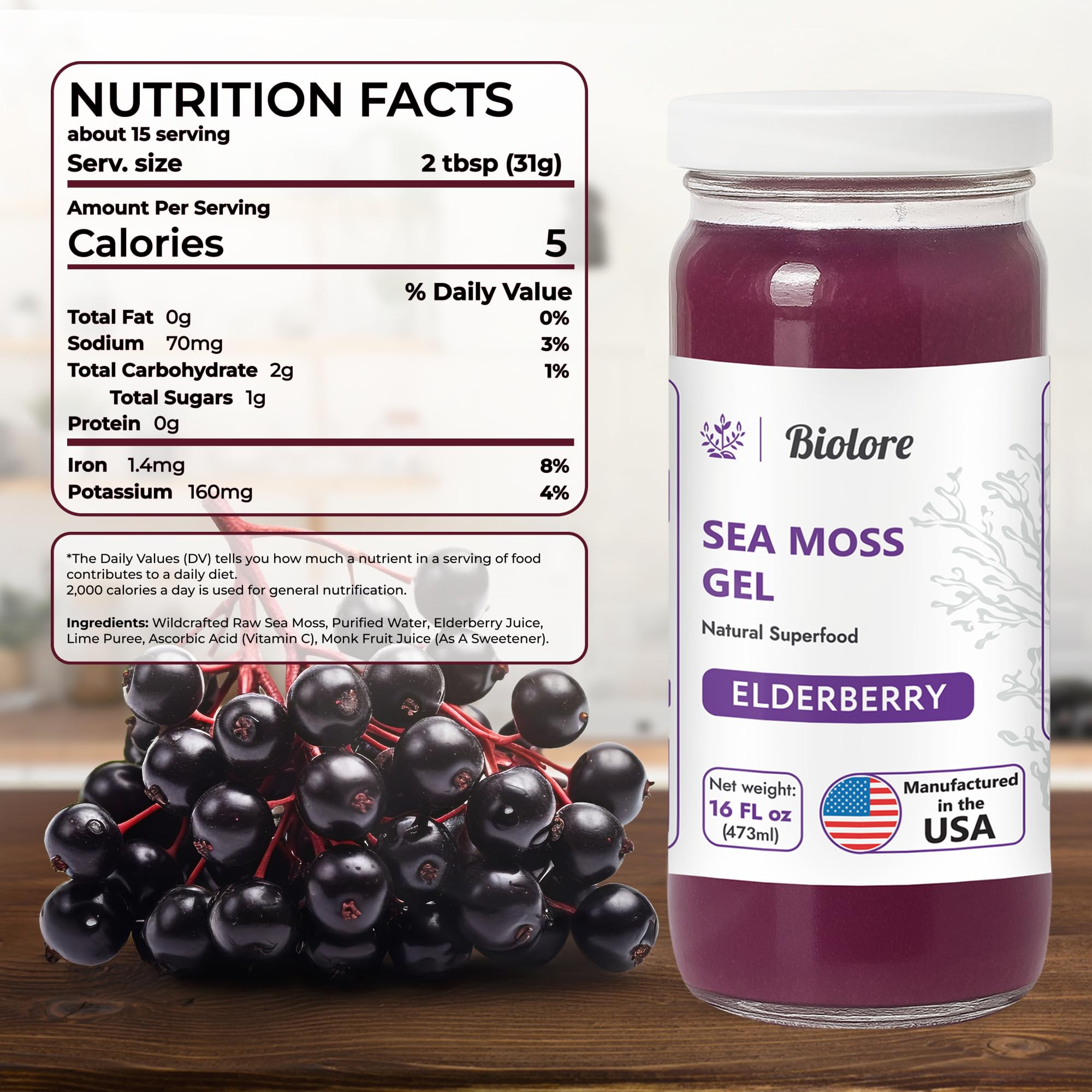 Biolore sea moss gel in pantry for convenient daily use.
