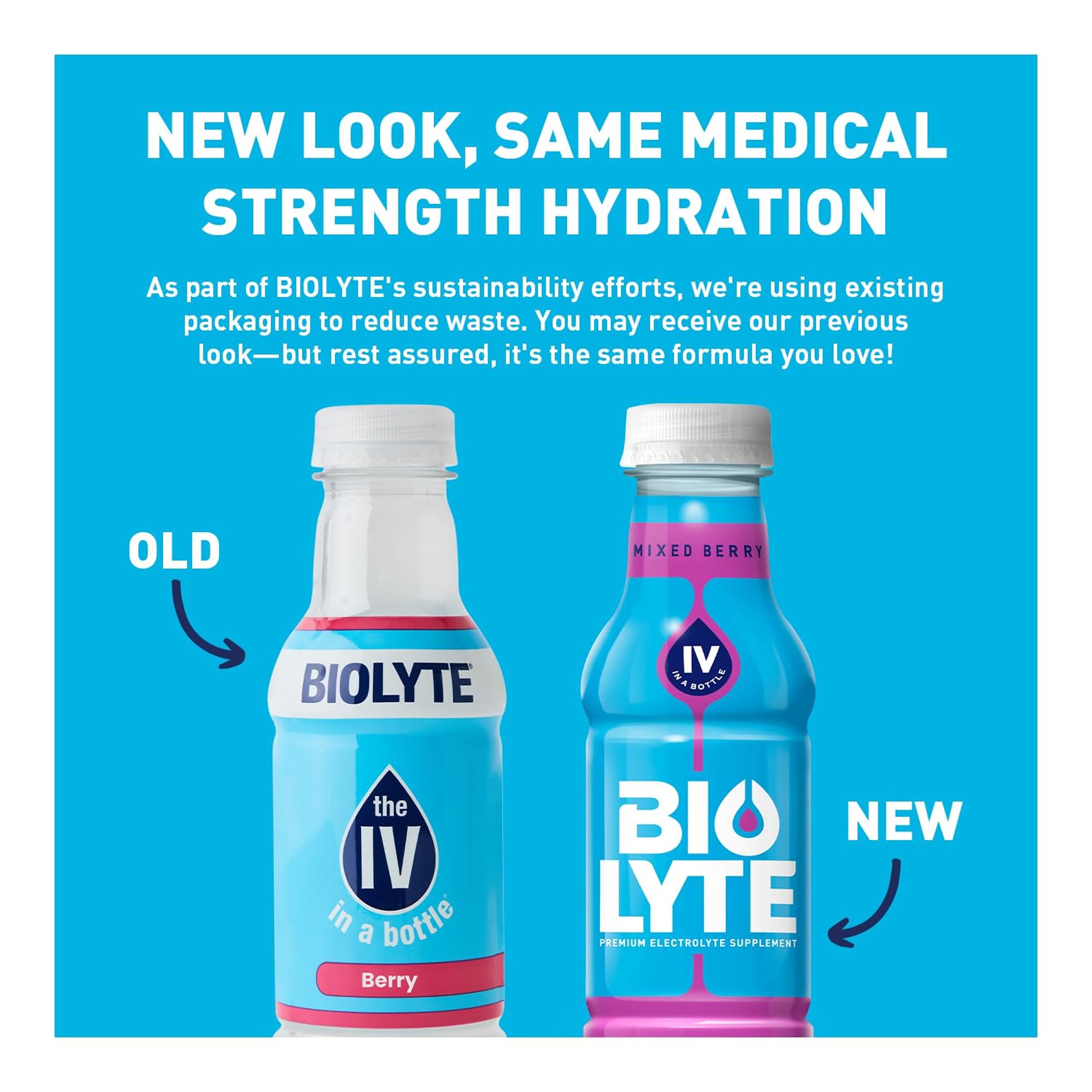 BIOLYTE electrolyte drink bottle side view showing compact packaging for travel