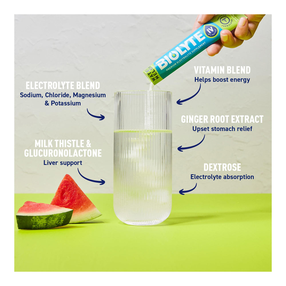 Biolyte hydration mix for daily use with a tasty watermelon flavor.