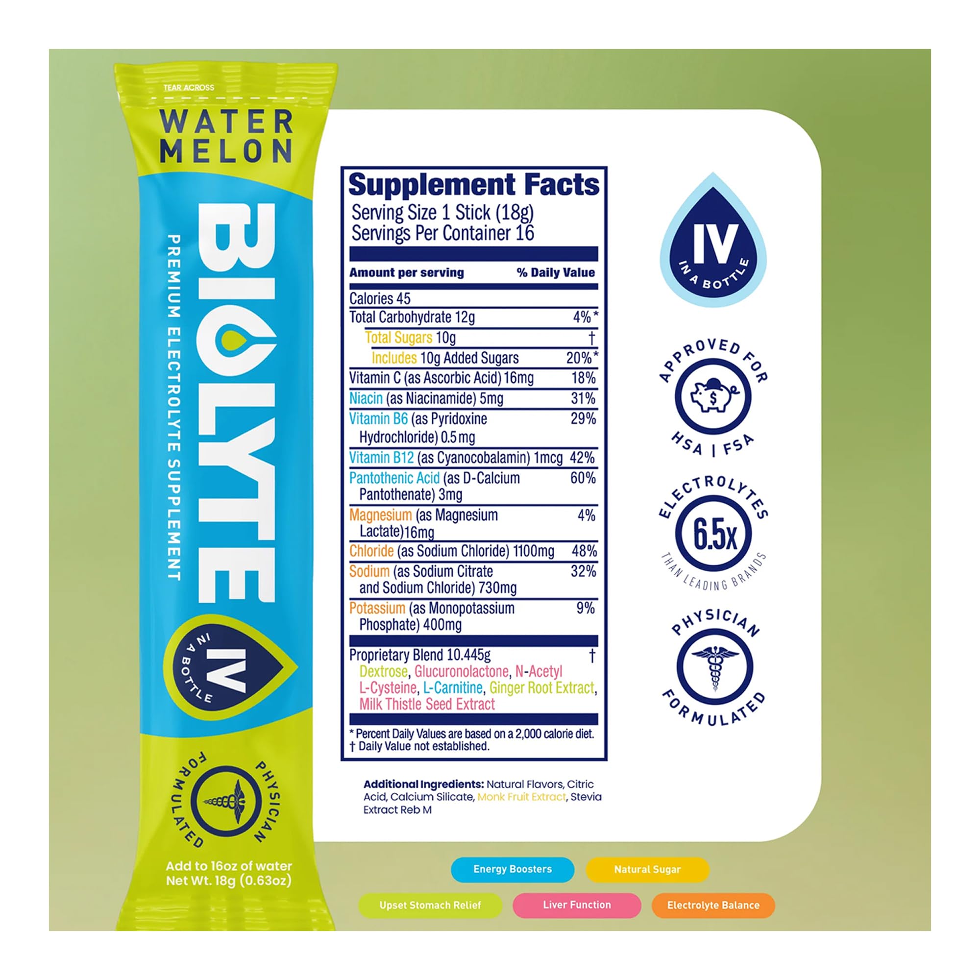 Biolyte rapid recovery blend with Milk Thistle and B12 for energy support.